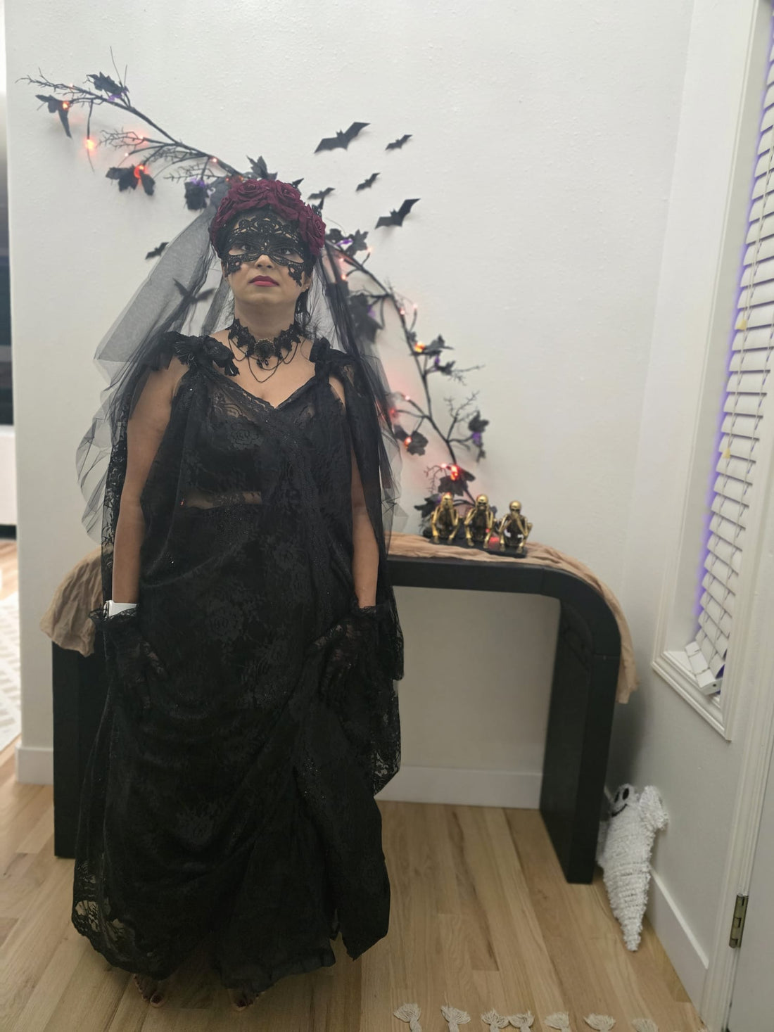 Spooky Chic: Be the Ghost Bride, A Haunting Halloween Look with a Chantilly Lace Saree
