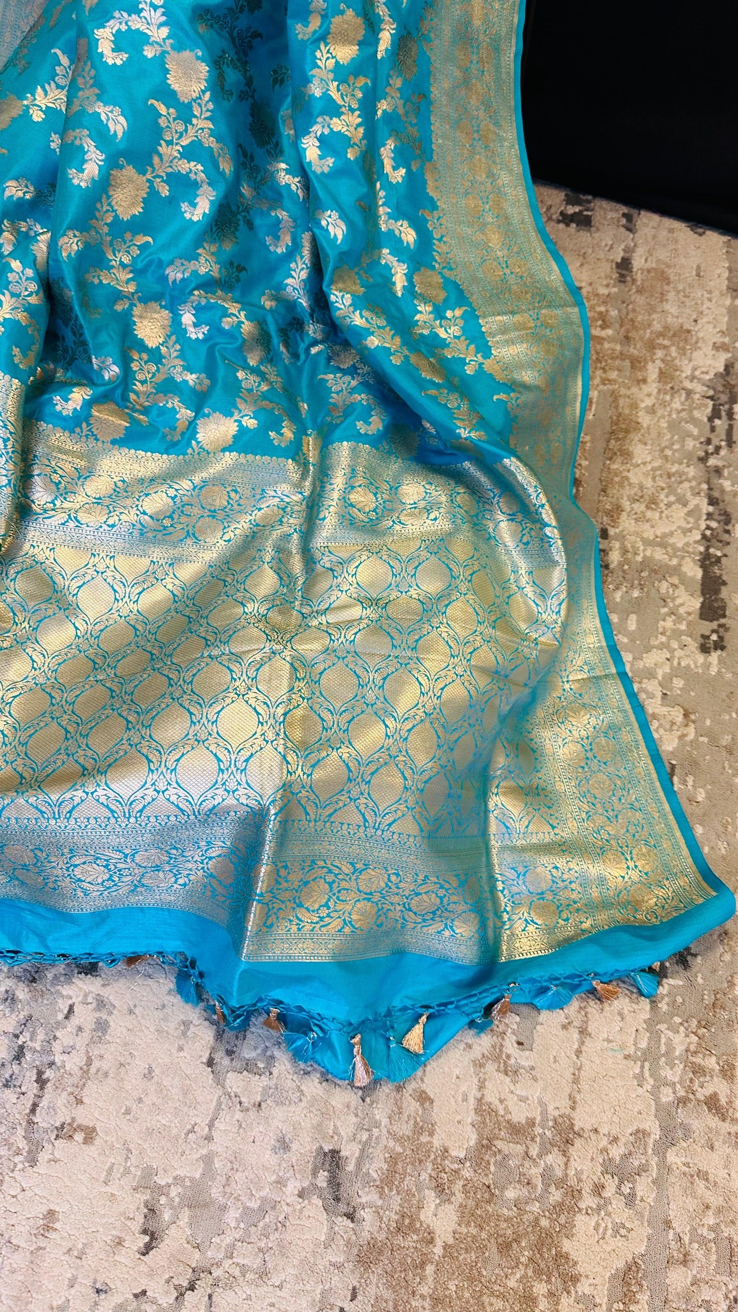 Banarasi Pure Mulberry Katan Silk Saree with Gold Zari Blue