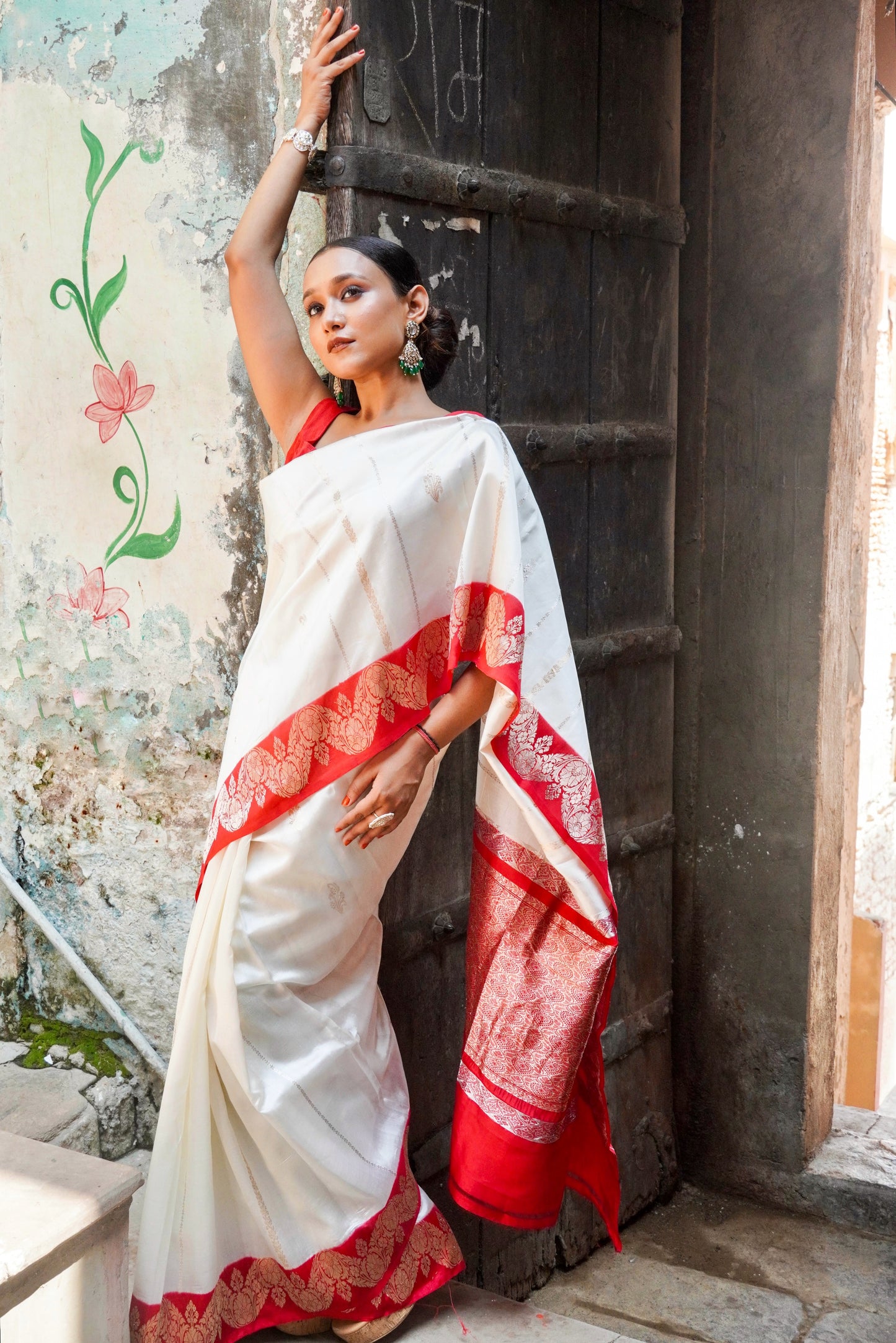 Durga Pooja soecial Banarasi  Pure Katan by Mashru Silk Handwoven  Saree - Sona Rupa - Kaduwa