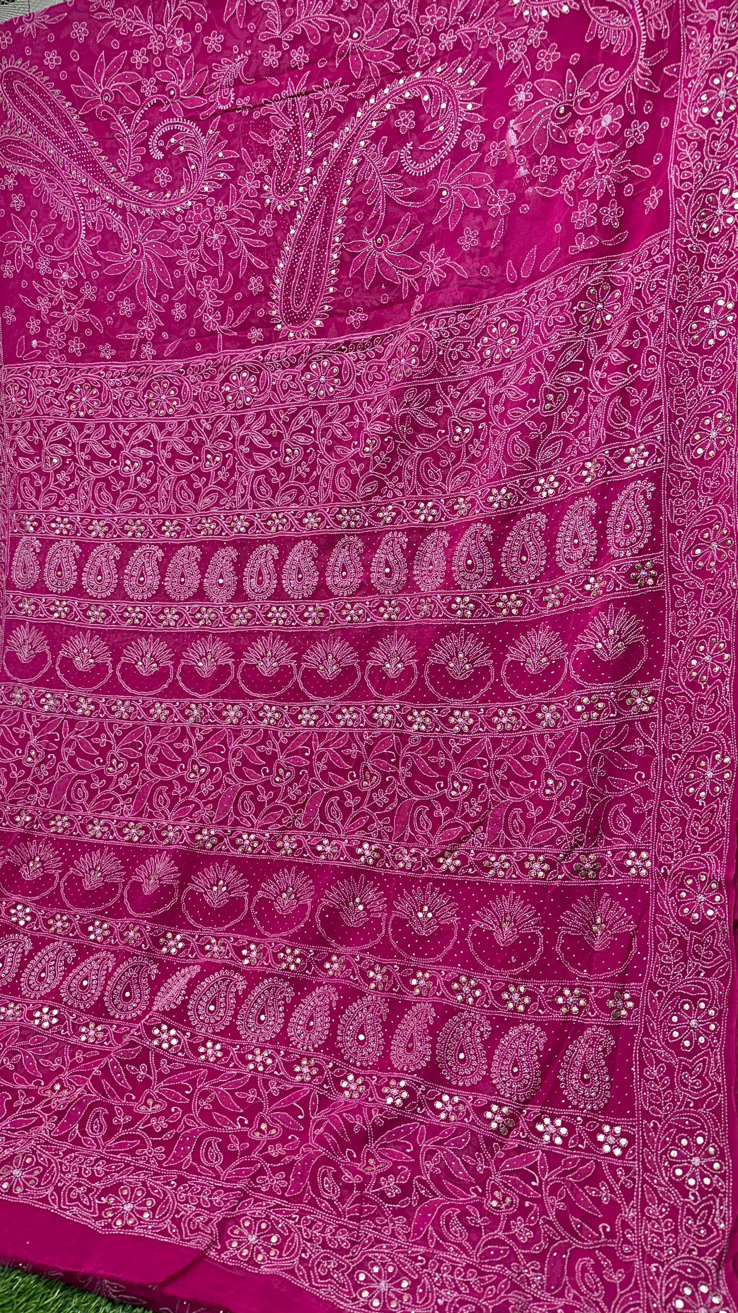 Authentic Pure Georgette Hand Lucknowi Chikankari saree with Mukesh
