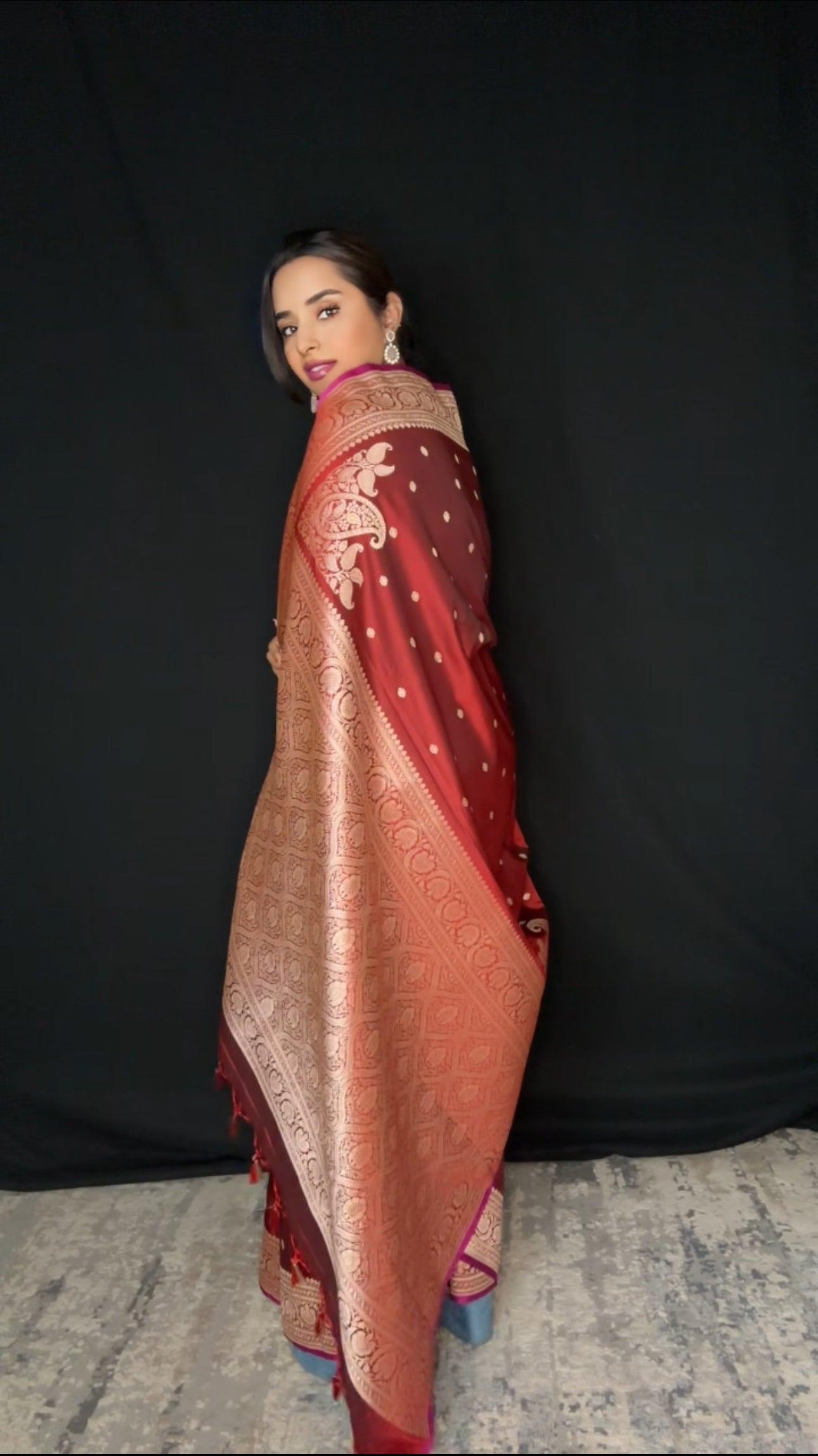 Banarasi Silk Saree Mashru - Dark Pink