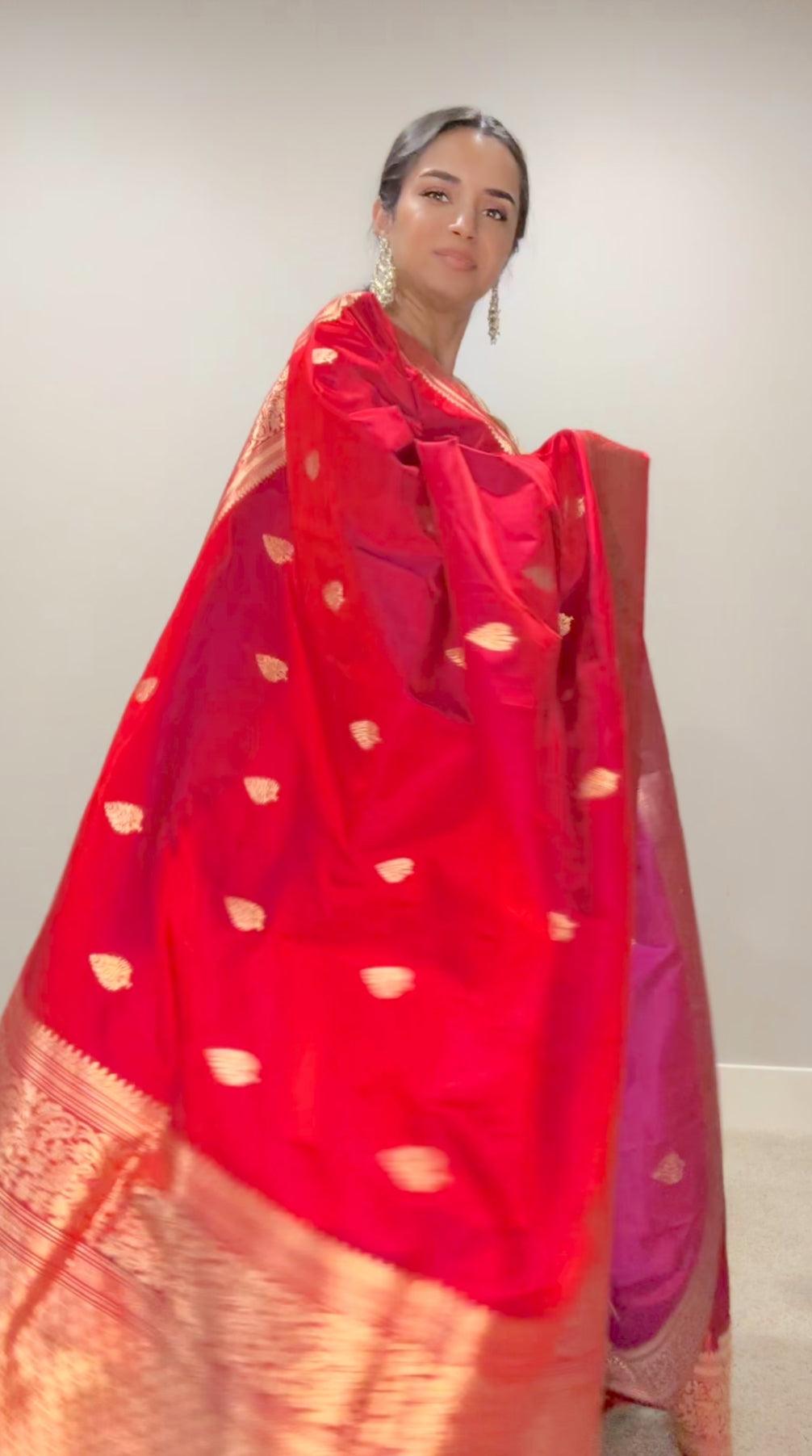 Banarasi Silk Saree Pure Mashru - Reddish Pink - Kaduwa