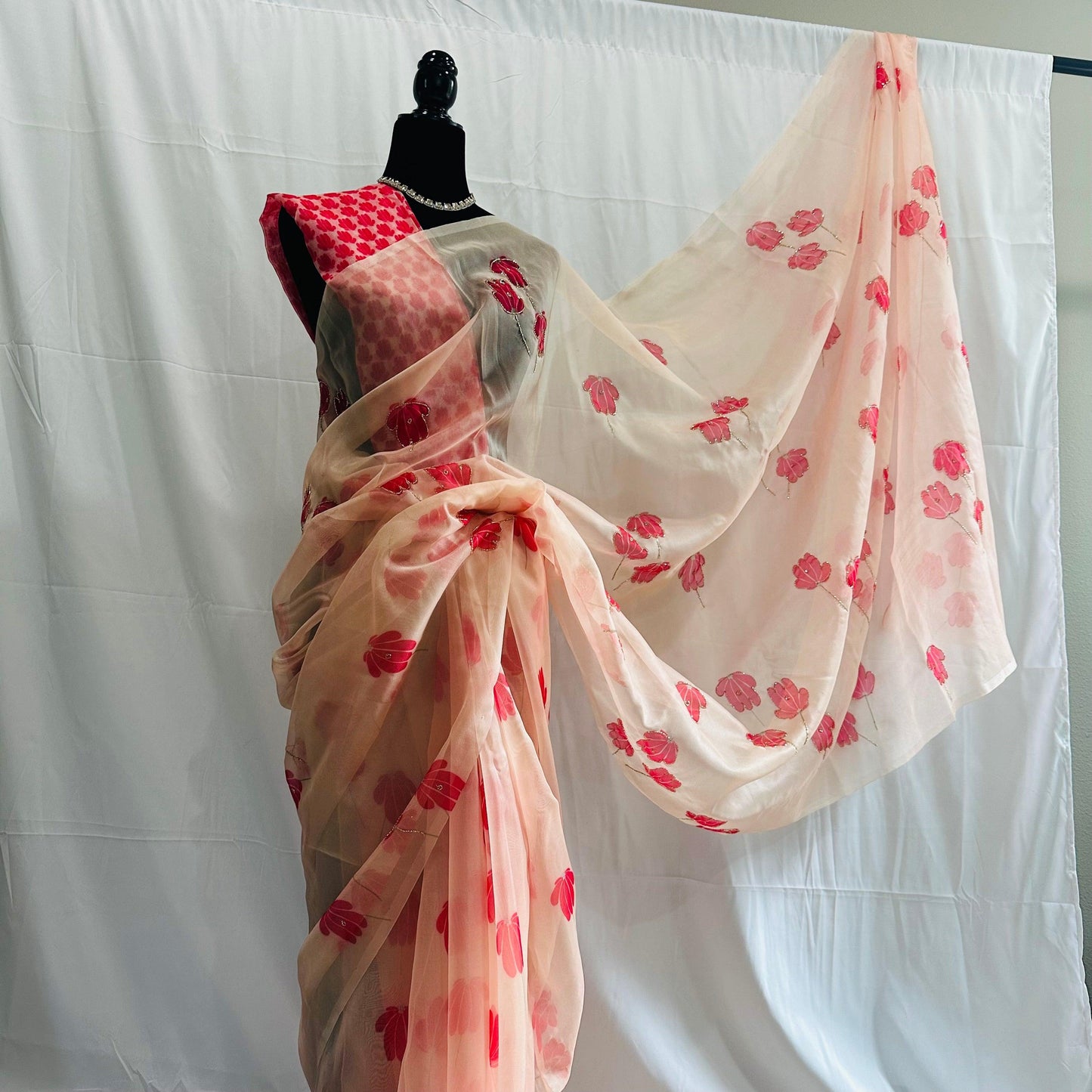 Banarasi Kora Organza Saree with hand cutdana embroidery