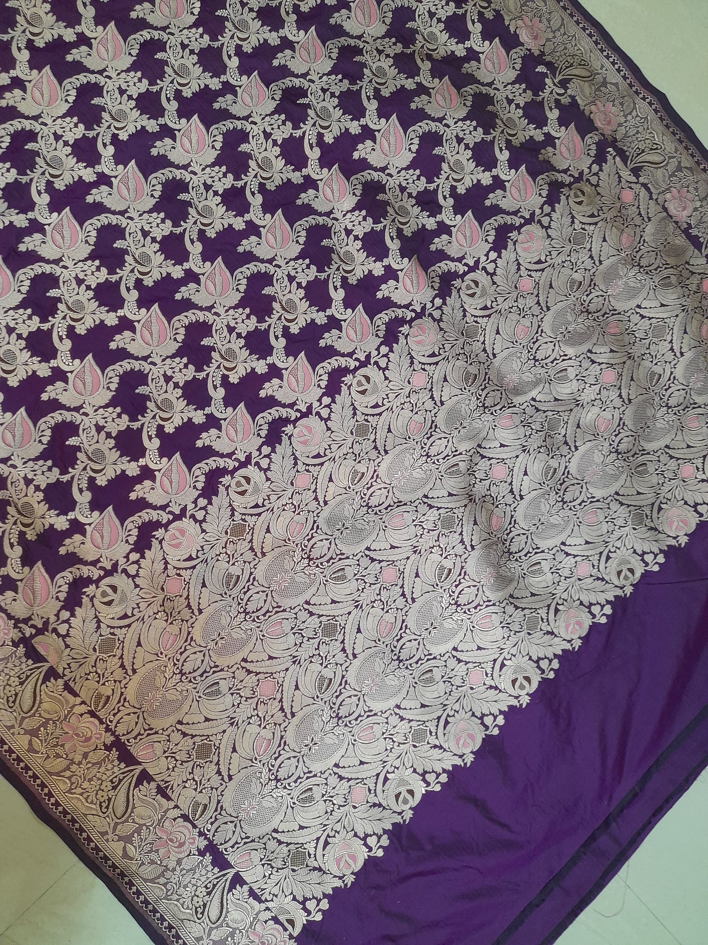 Pure Katan Handwoven Banarasi Saree with Silk Mark - Jaal - Made to order