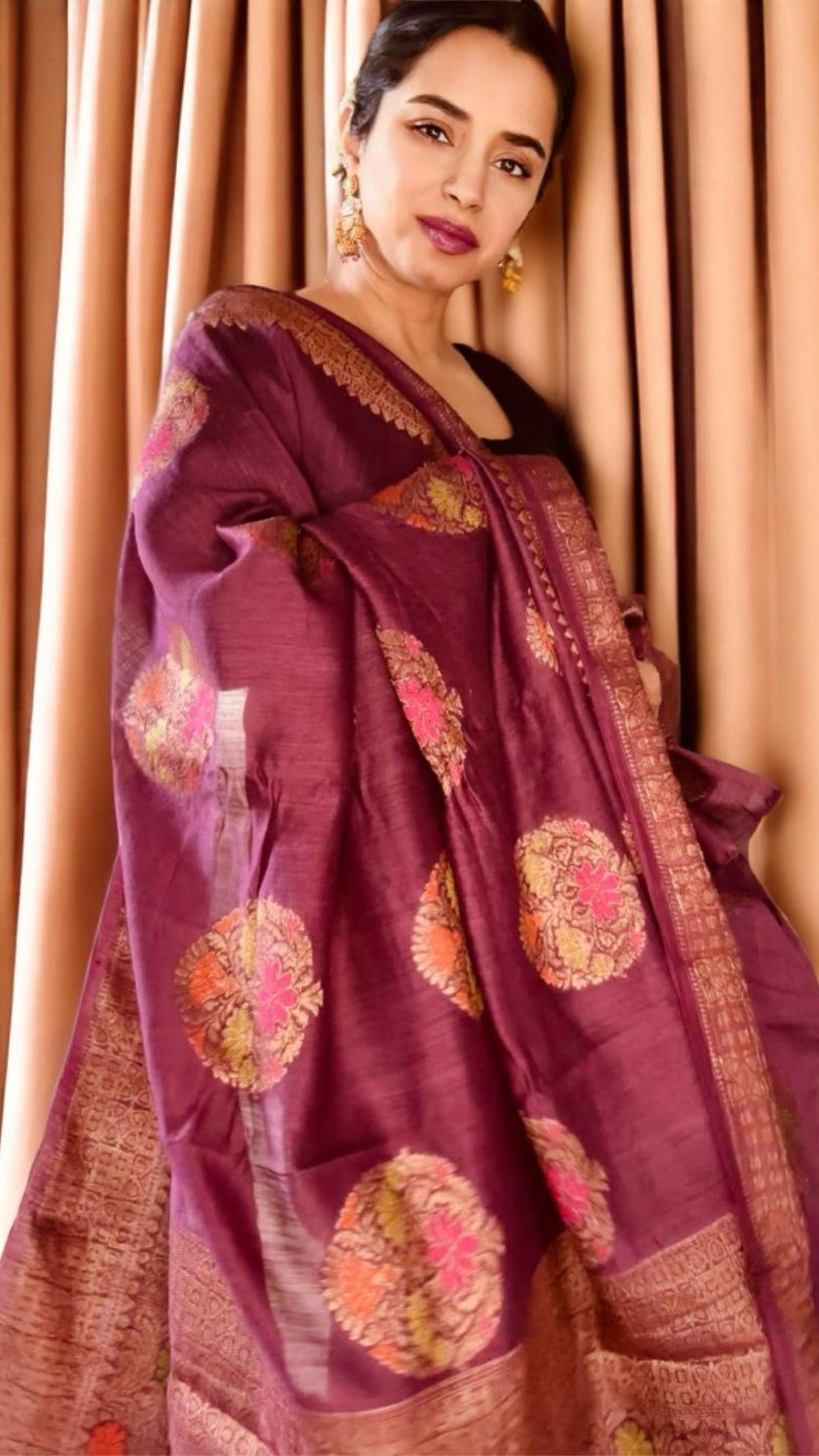 Meenakari Moonga Georgette Banarsi Silk Saree with silk mark