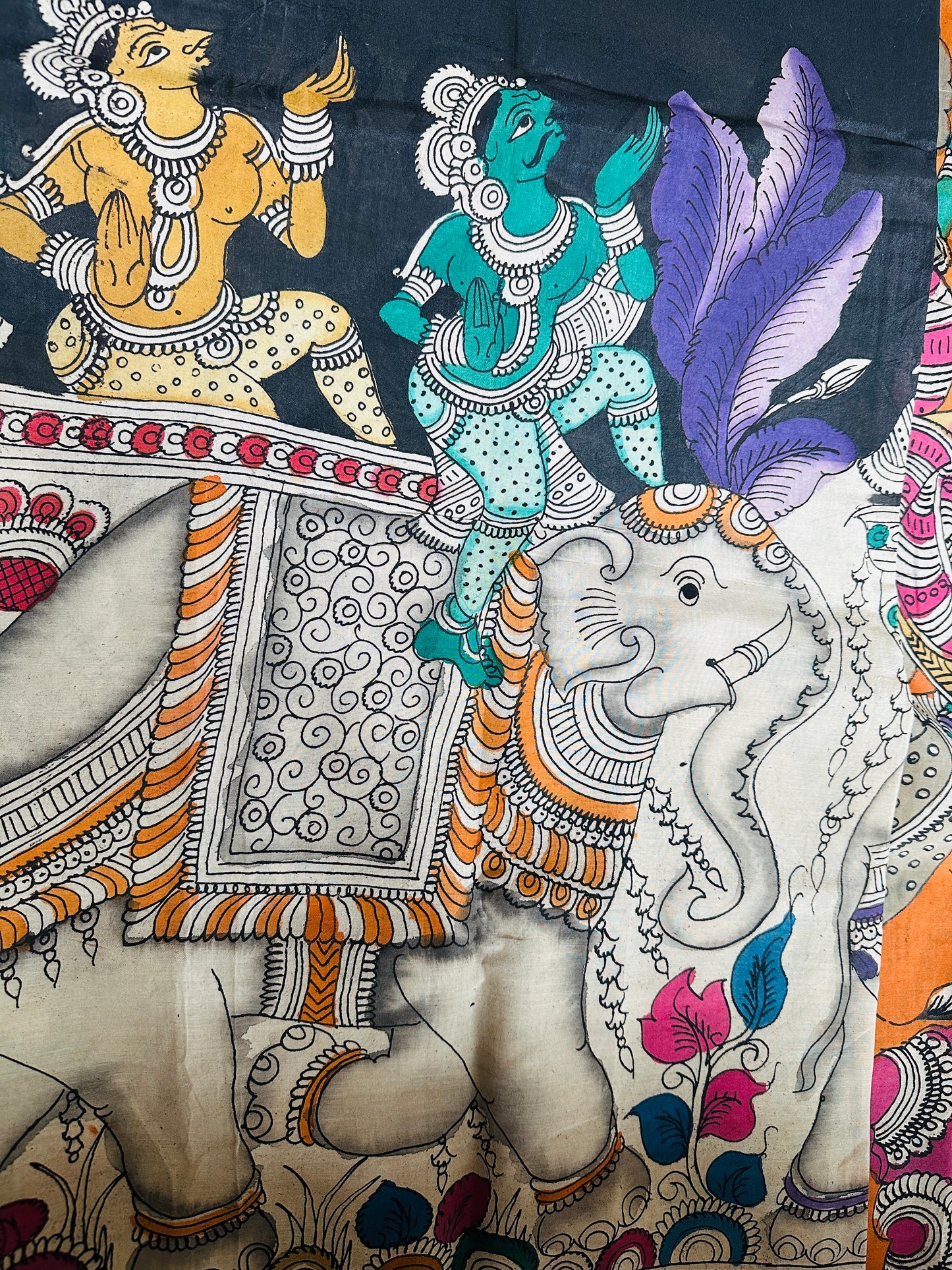 Pen Kalamkari with zari border in Silk - with silk Mark