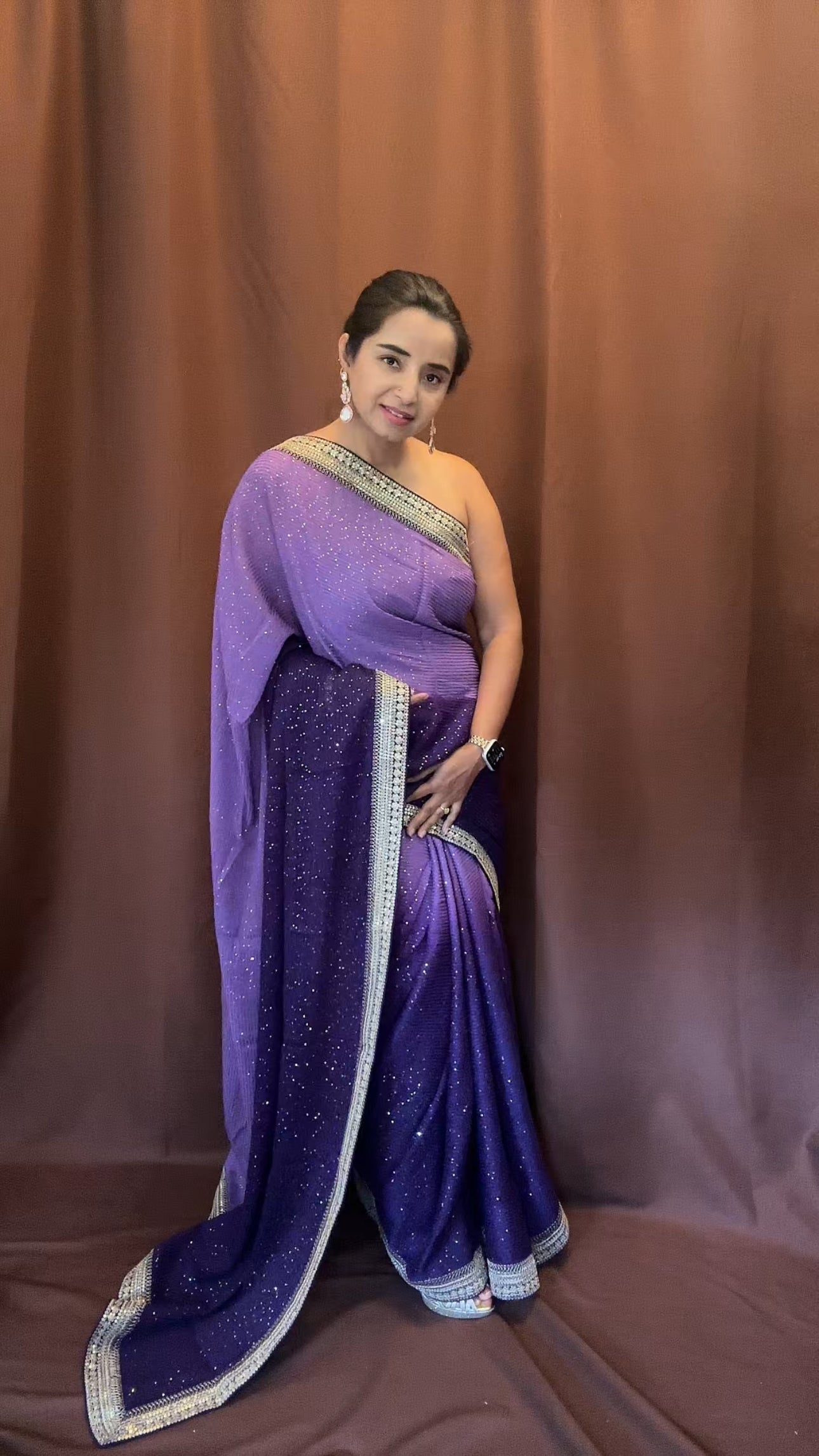 Pure Georgette Sequins Sabyasachi Designer Saree - purple with blouse fabric