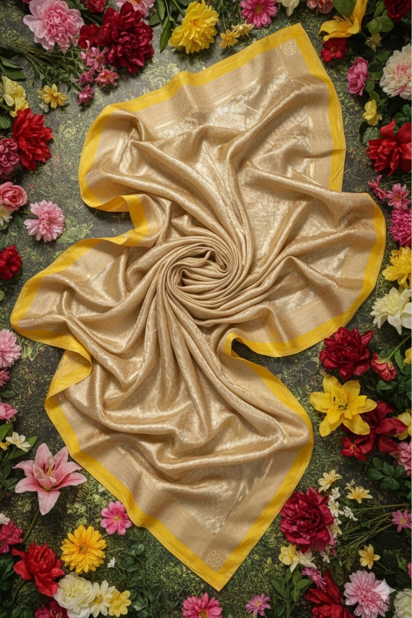 Aahana – The Golden Glow | Tissue Brocade Saree with Satin Border