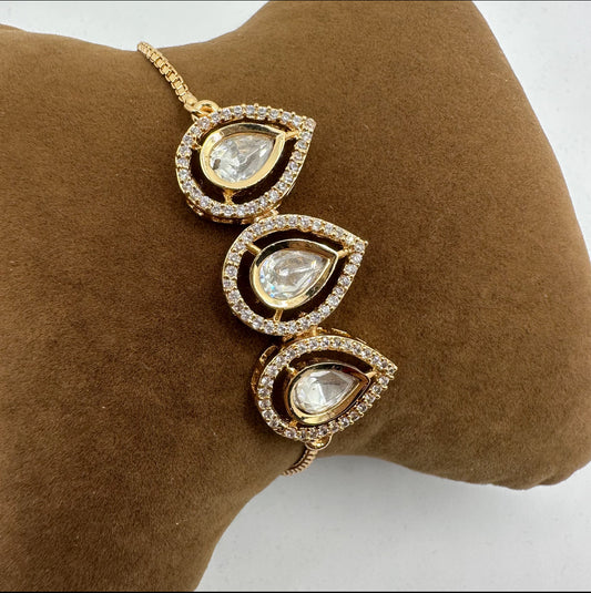 Aura Drop Moissanite Bracelet – Adjustable Bolo | Gold Polish | Anti-Tarnish Shine