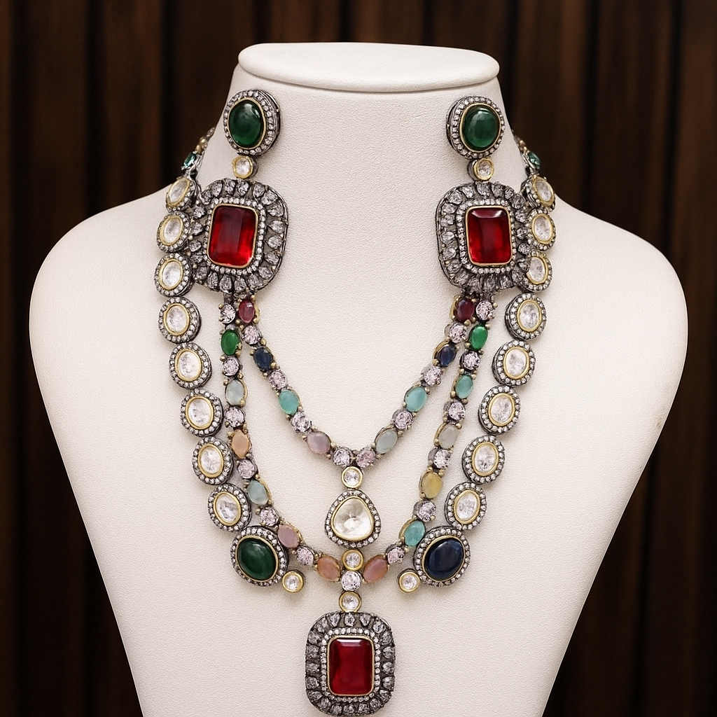 Uzma AD Polki Necklace 2 Layers