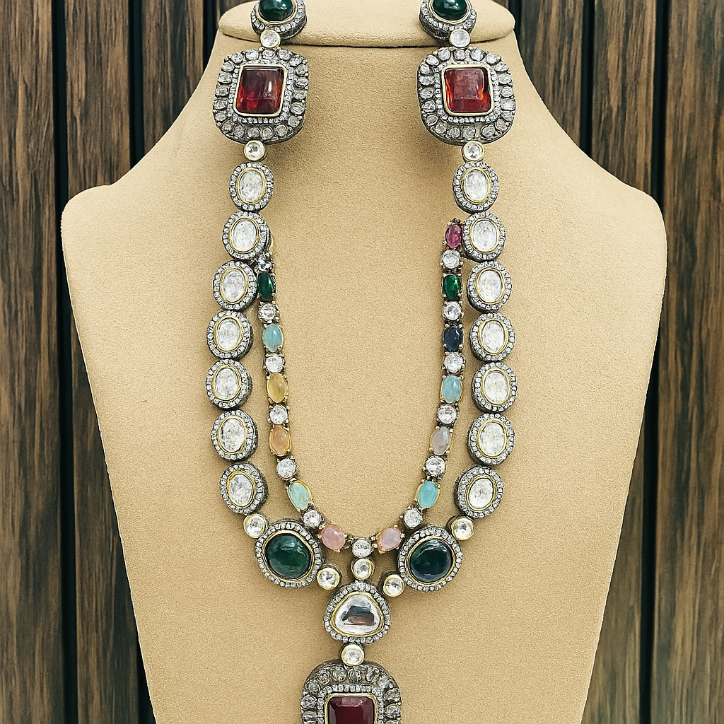 Uzma AD Polki Necklace 2 Layers