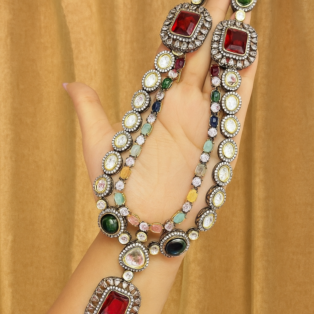 Uzma AD Polki Necklace 2 Layers
