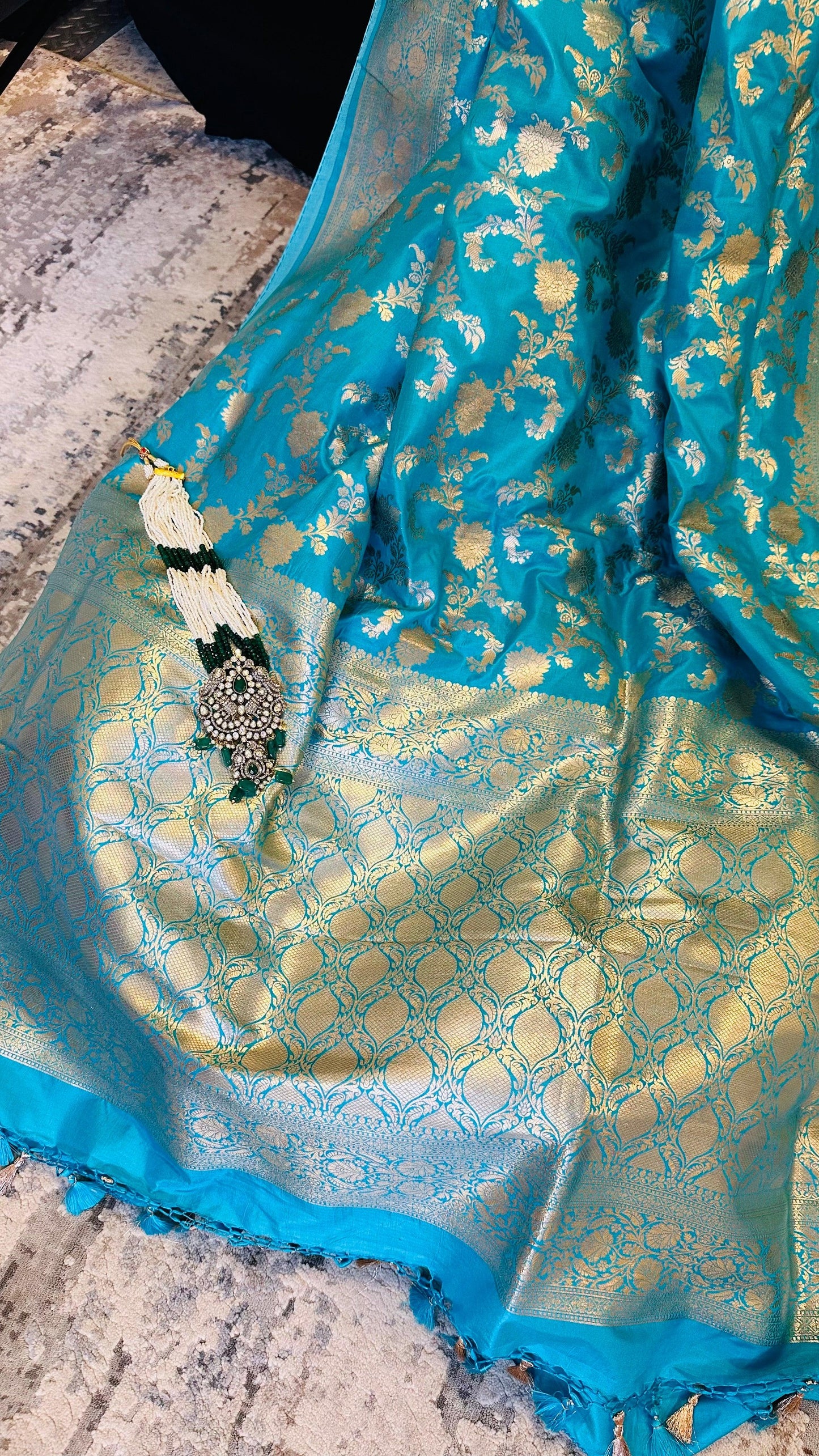 Banarasi Pure Mulberry Katan Silk Saree with Gold Zari Blue