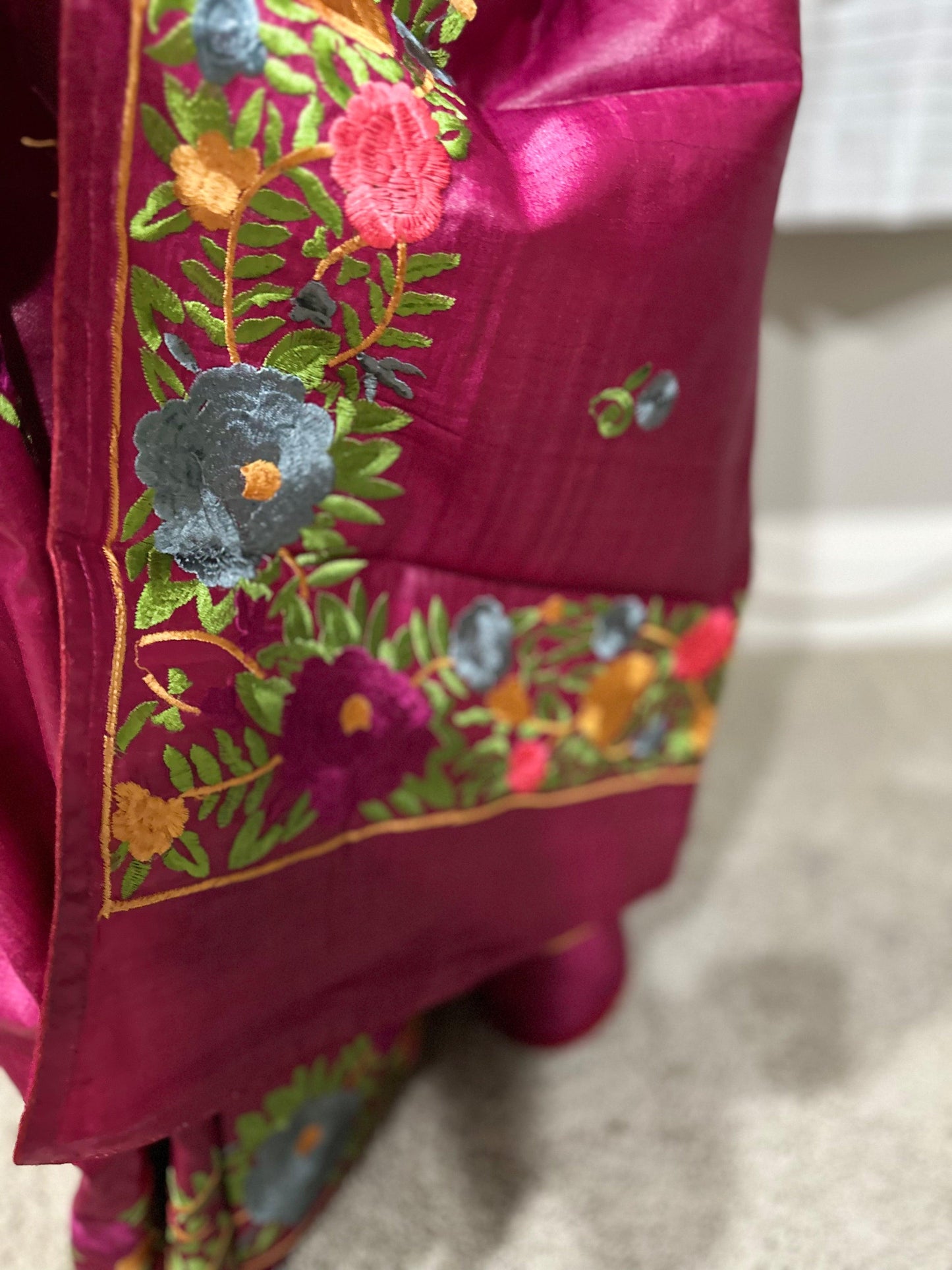 Parsi Gara Inspired Embroidered Tussar Silk Saree
