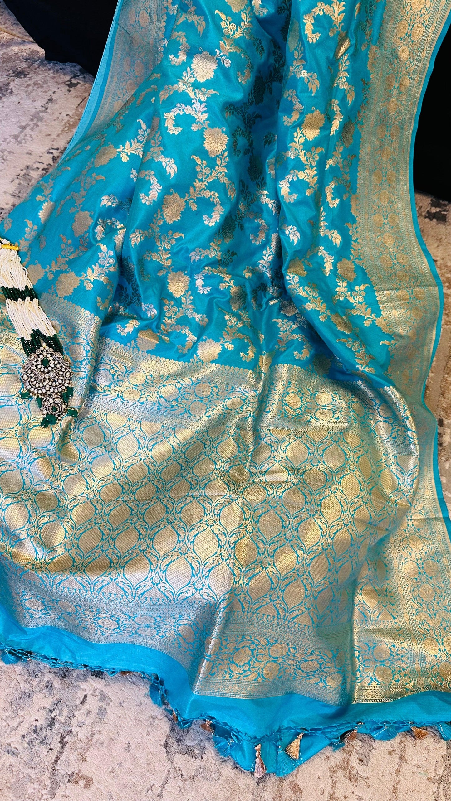 Banarasi Pure Mulberry Katan Silk Saree with Gold Zari Blue