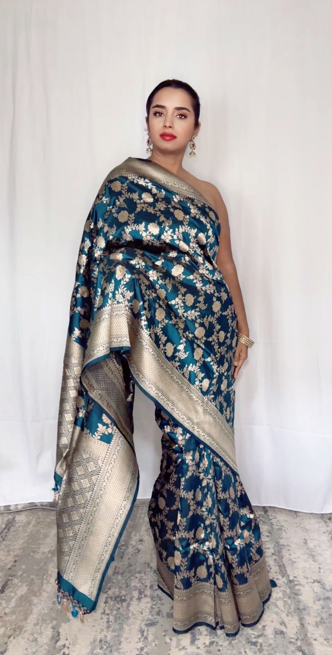 Exquisite  Handwoven Katan Silk Saree Teal Silk Mark certified