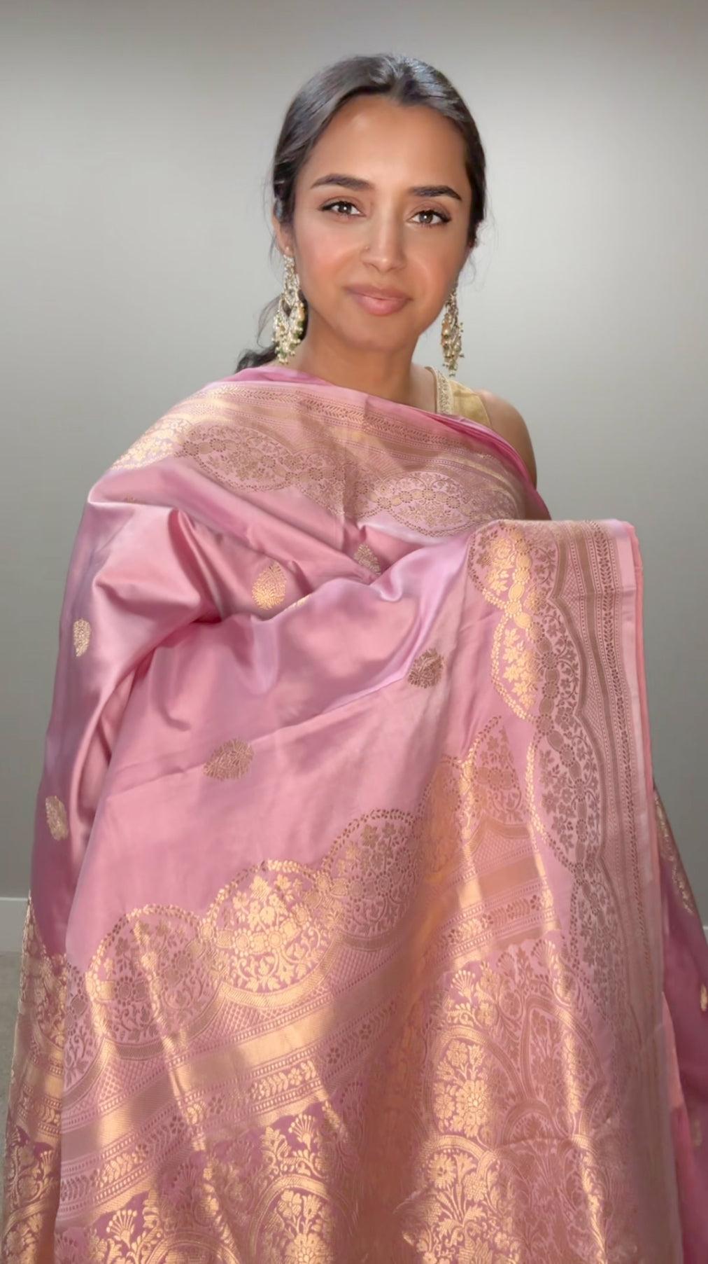 Banarasi Silk Saree Pure Mashru - Baby Pink