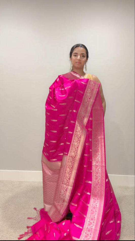 Banarasi Silk Saree Mashru  - Dark Pink