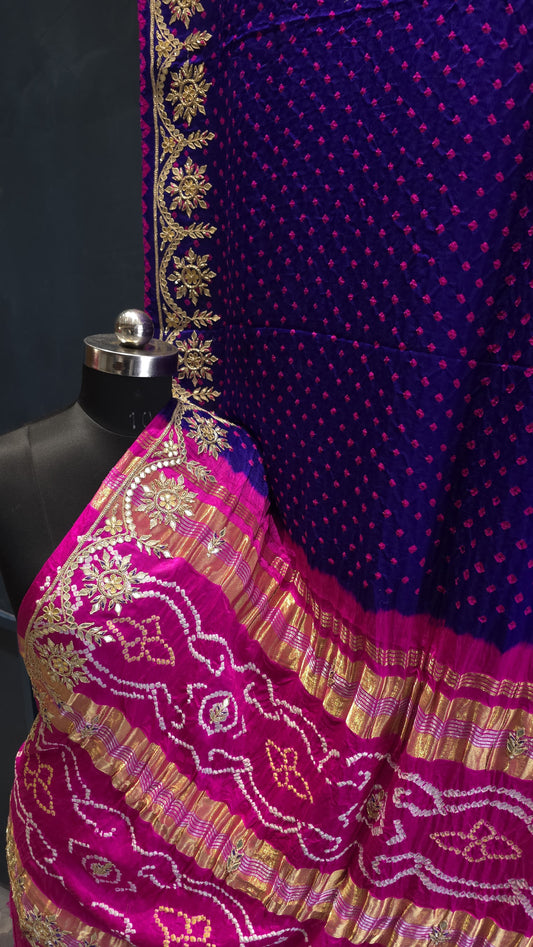 Pure Gaji Silk Saree with hand tied Bandhini and Hotta Patti