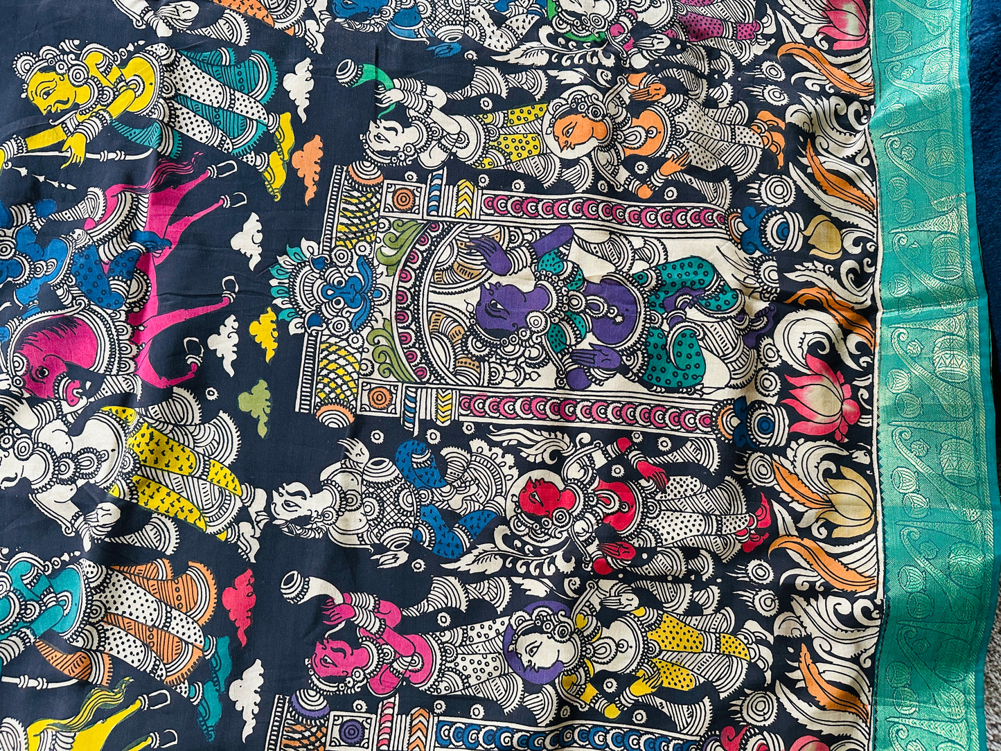 Pen Kalamkari with zari border in Silk - with silk Mark