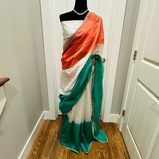 Banarasi Khaddi Linen Tricolor Saree