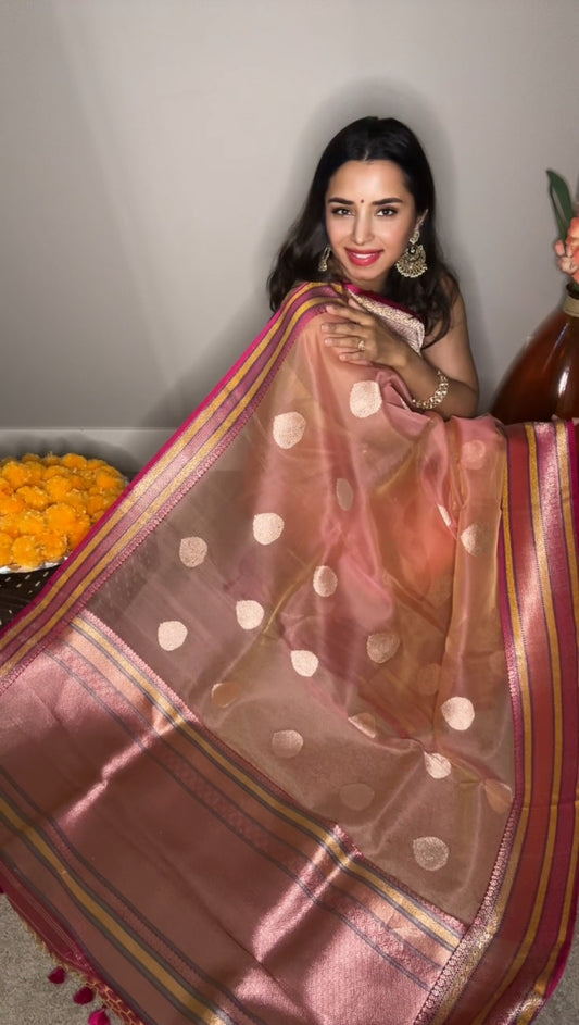 Pure Banarsi Kora by Katan handwoven kaduwa saree with Katan Silk Rangkart Border and Pallu- Gold Zari