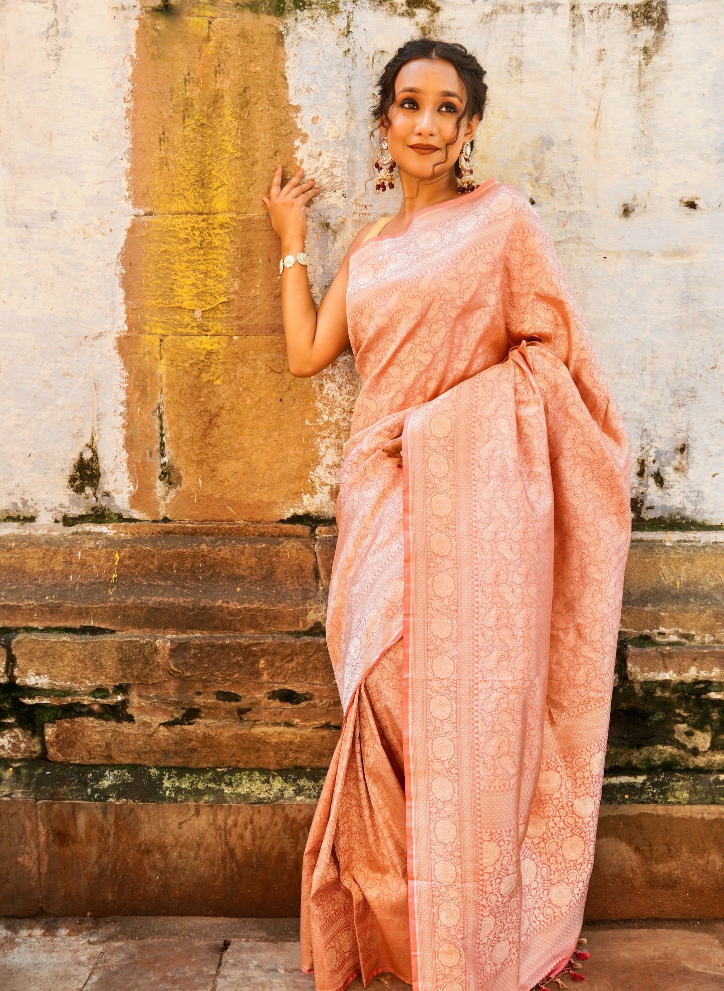 Tanchoi Banarasi Handwoven  Katan Silk Saree with Gold Zari Silk Mark Saree with blouse