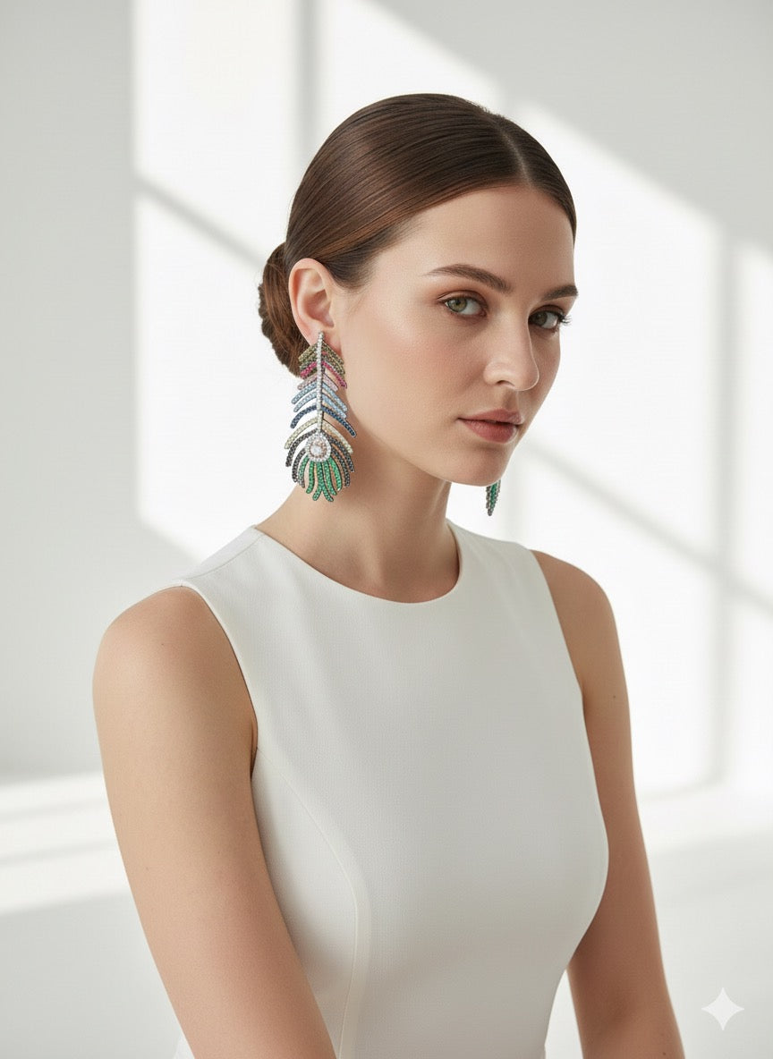 Mayura Grace – Peacock Inspired Crystal Earrings