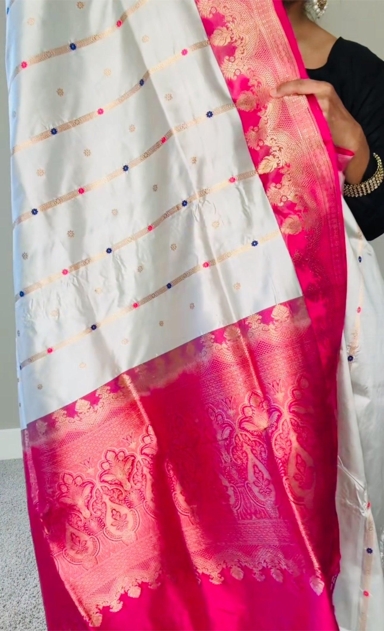 Exquisite Banarasi Handwoven Katan Silk Saree with Gold Zari Silk Mark Saree with blouse