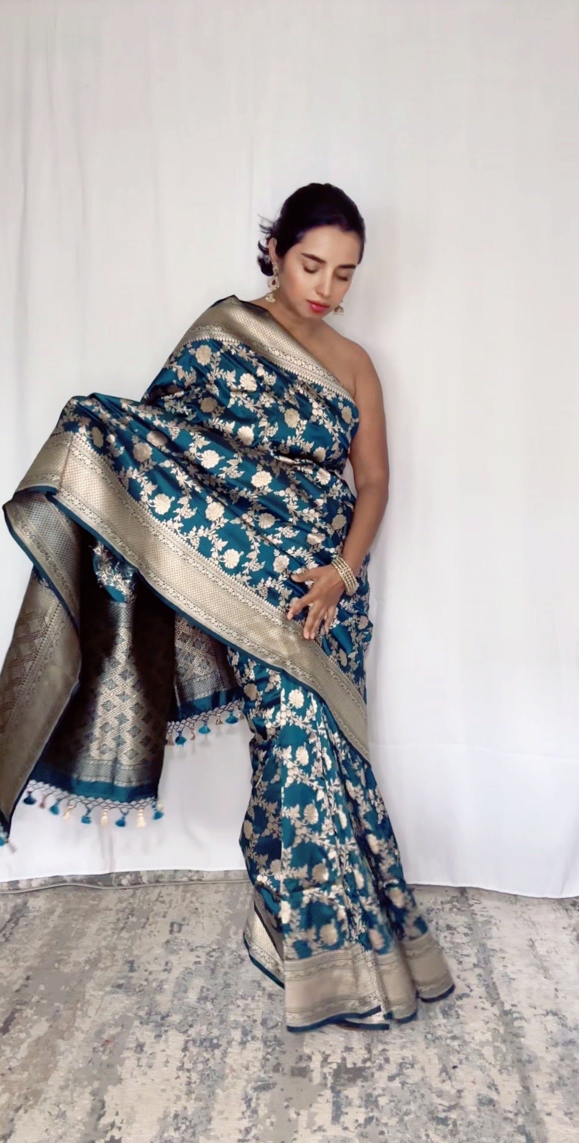 Exquisite  Handwoven Katan Silk Saree Teal Silk Mark certified