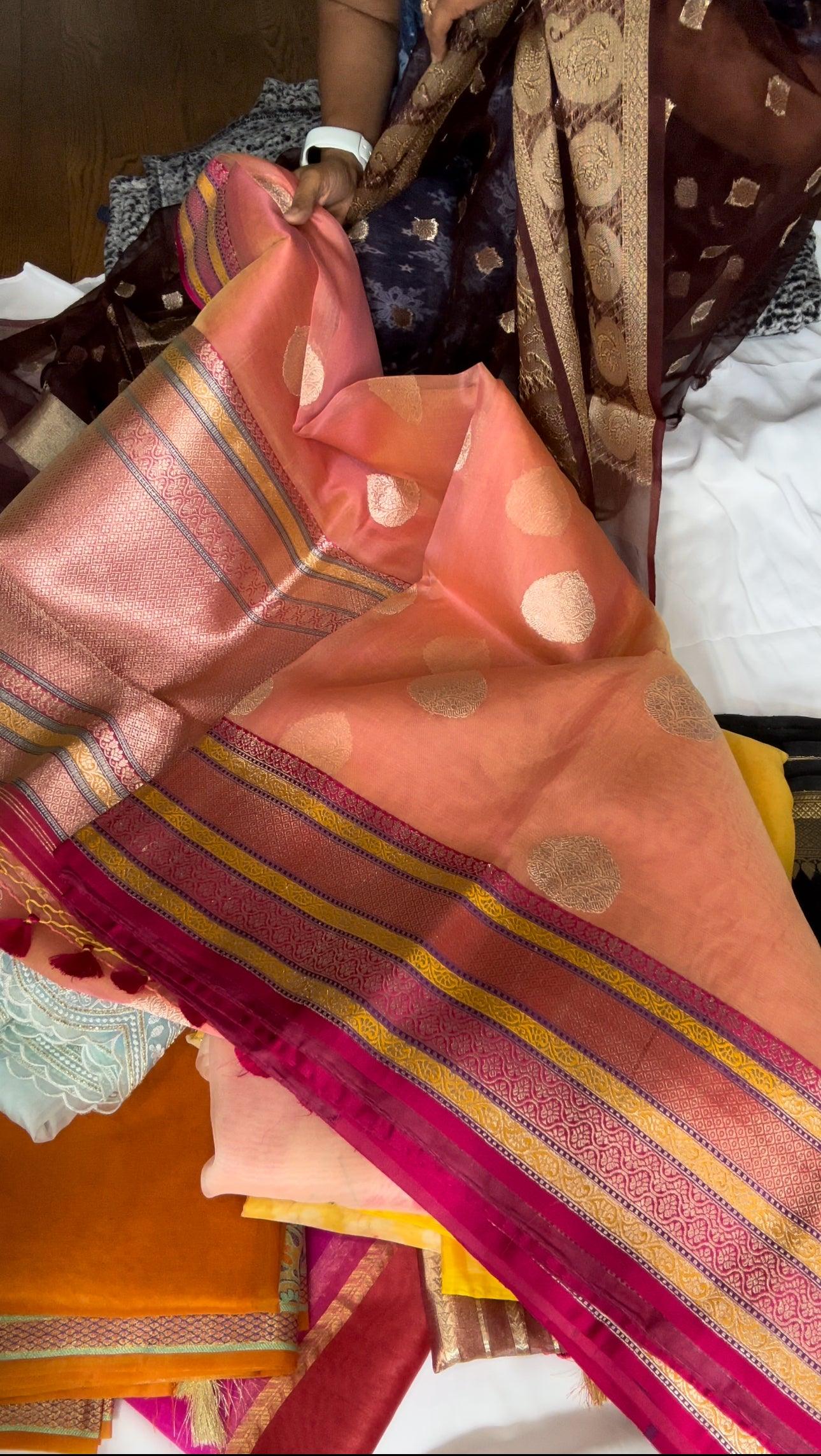 Pure Banarsi Kora by Katan handwoven kaduwa saree with Katan Silk Rangkart Border and Pallu- Gold Zari
