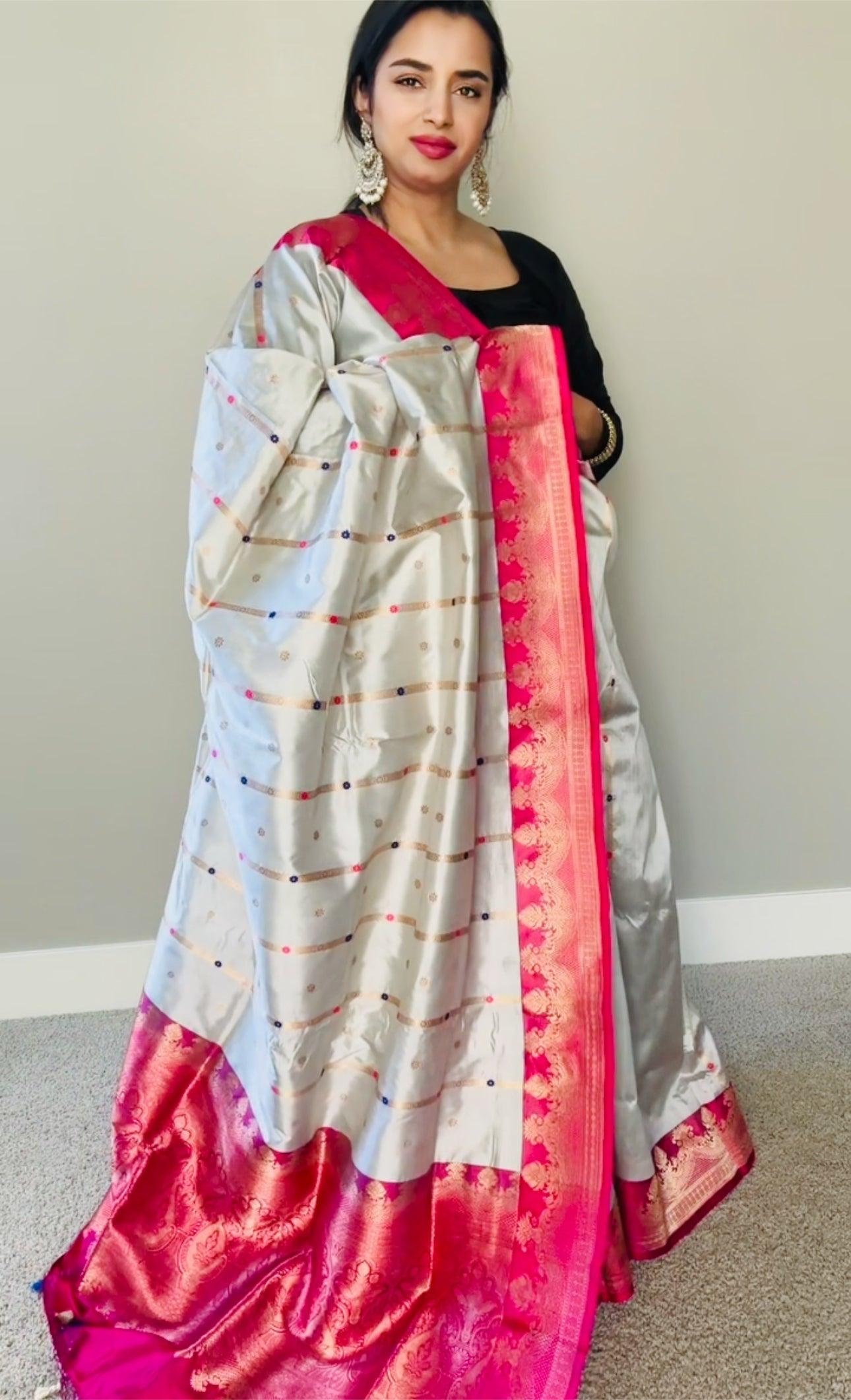 Exquisite Banarasi Handwoven Katan Silk Saree with Gold Zari Silk Mark Saree with blouse