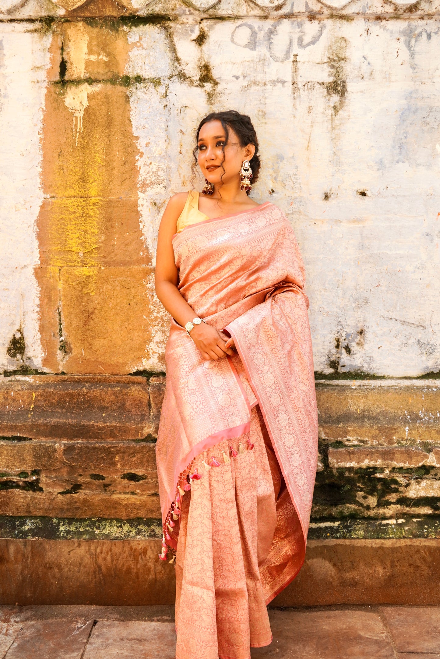 Tanchoi Banarasi Handwoven  Katan Silk Saree with Gold Zari Silk Mark Saree with blouse