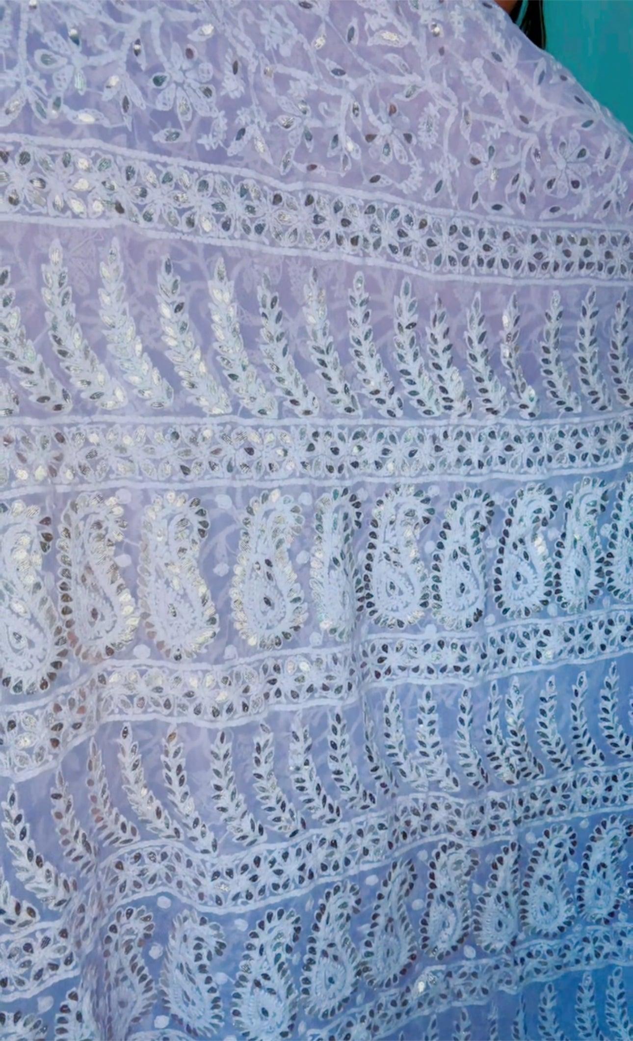Authentic Hand Lucknowi Chikankari Full Jaal  with Gotta Patti  Georgette Saree Pastel Pink