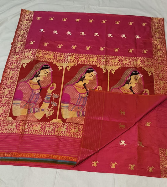 Pure Katan Silk Banarasi Saree with Meenakari ‘Padmavati’ Dulhan Pallu & Deer Motifs | Handwoven Heirloom - Made to order