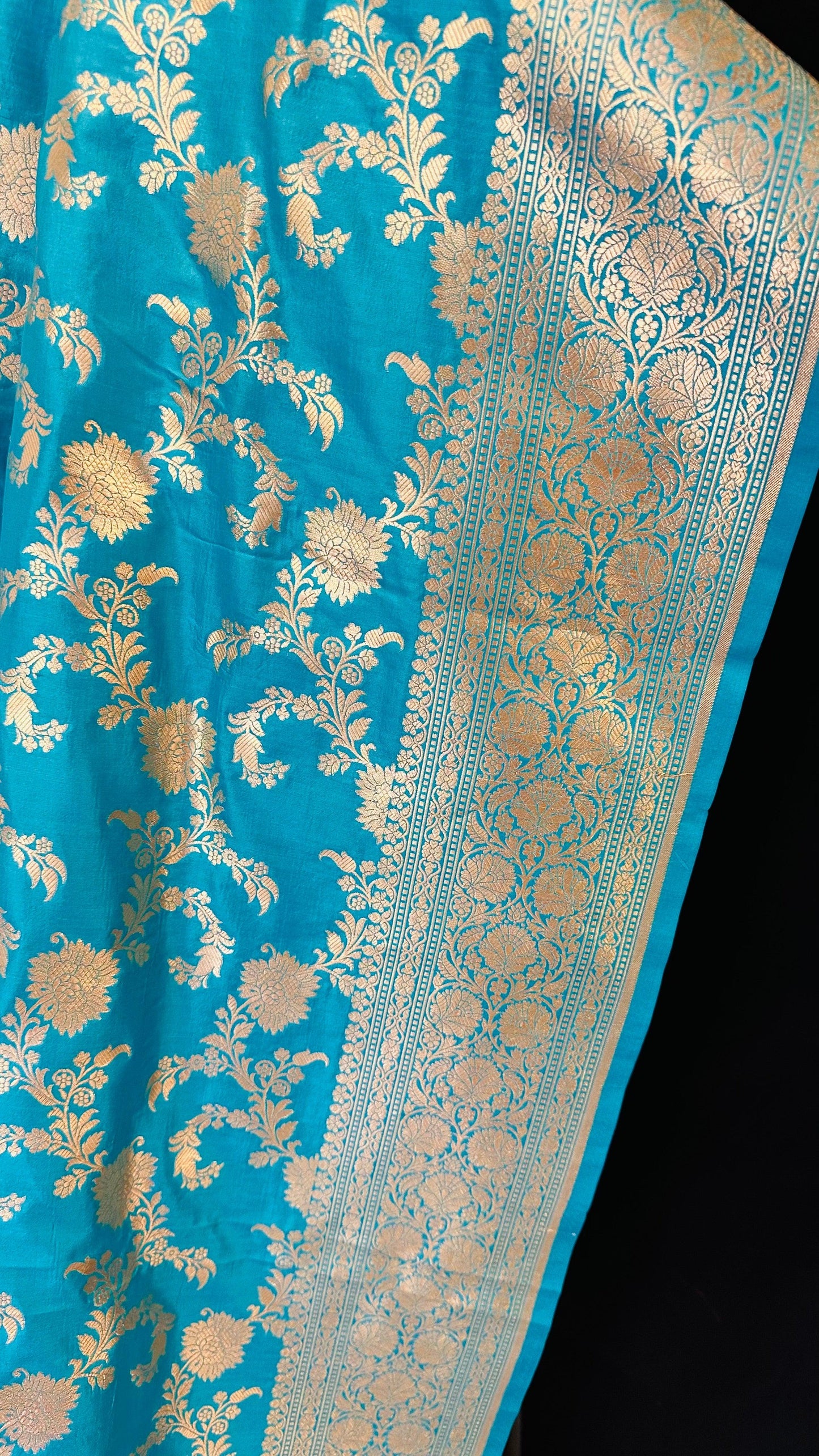 Banarasi Pure Mulberry Katan Silk Saree with Gold Zari Blue