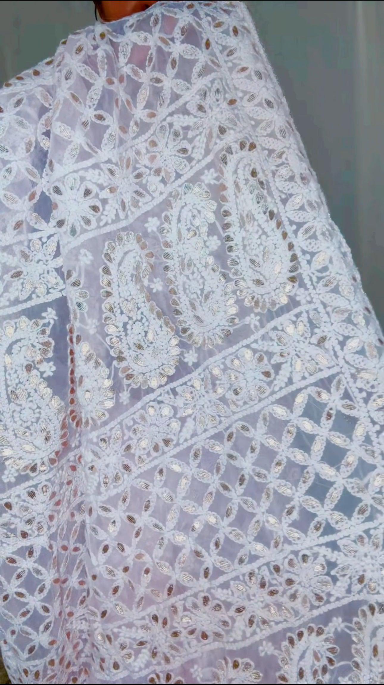 Authentic Hand Lucknowi Chikankari Full Jaal  with Gotta Patti  Georgette Saree Pastel Pink
