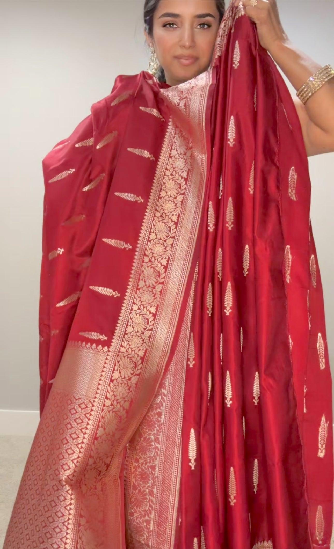 Banarasi Silk Saree Mashru - Dark Pink
