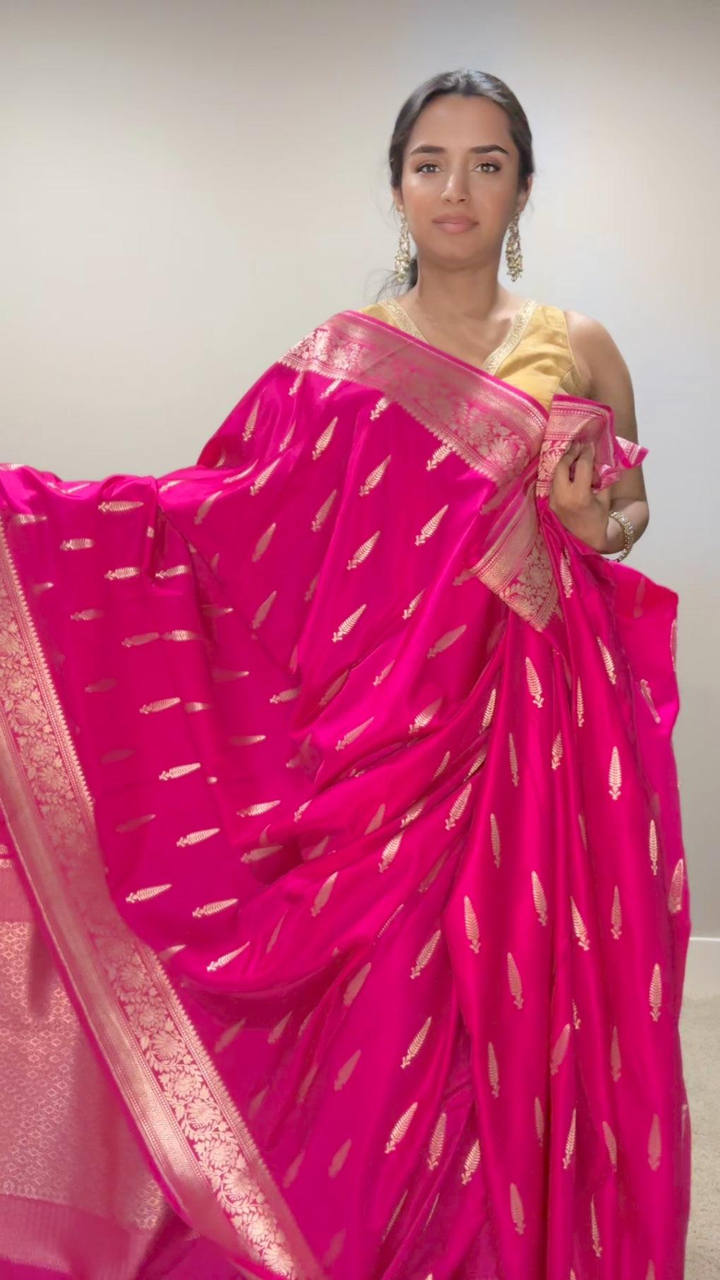 Banarasi Silk Saree Mashru - Dark Pink