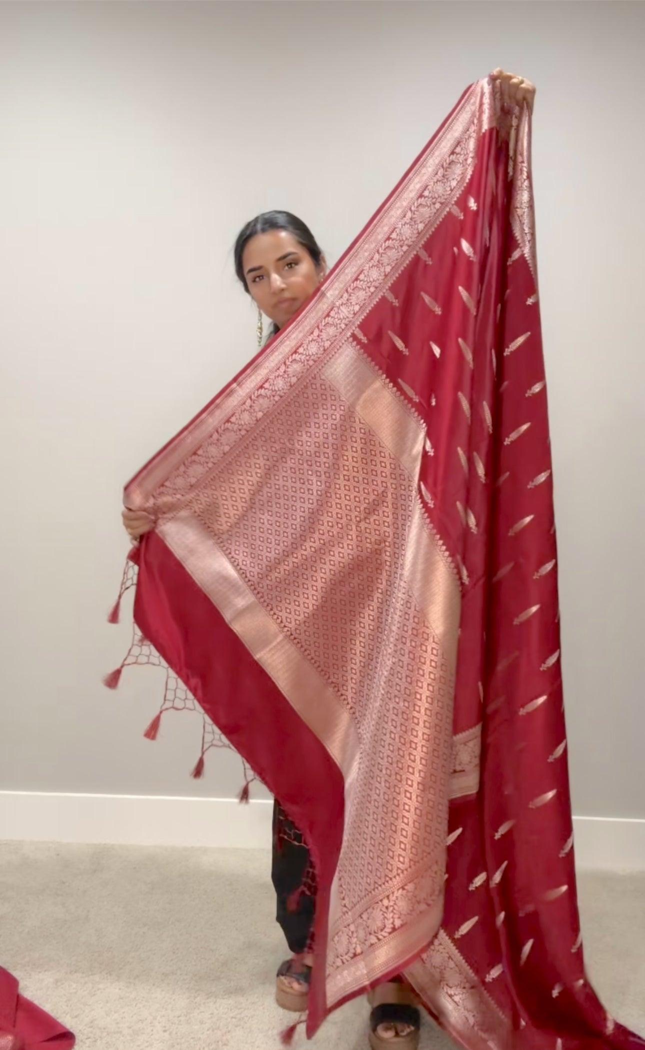 Banarasi Silk Saree Mashru - Dark Pink