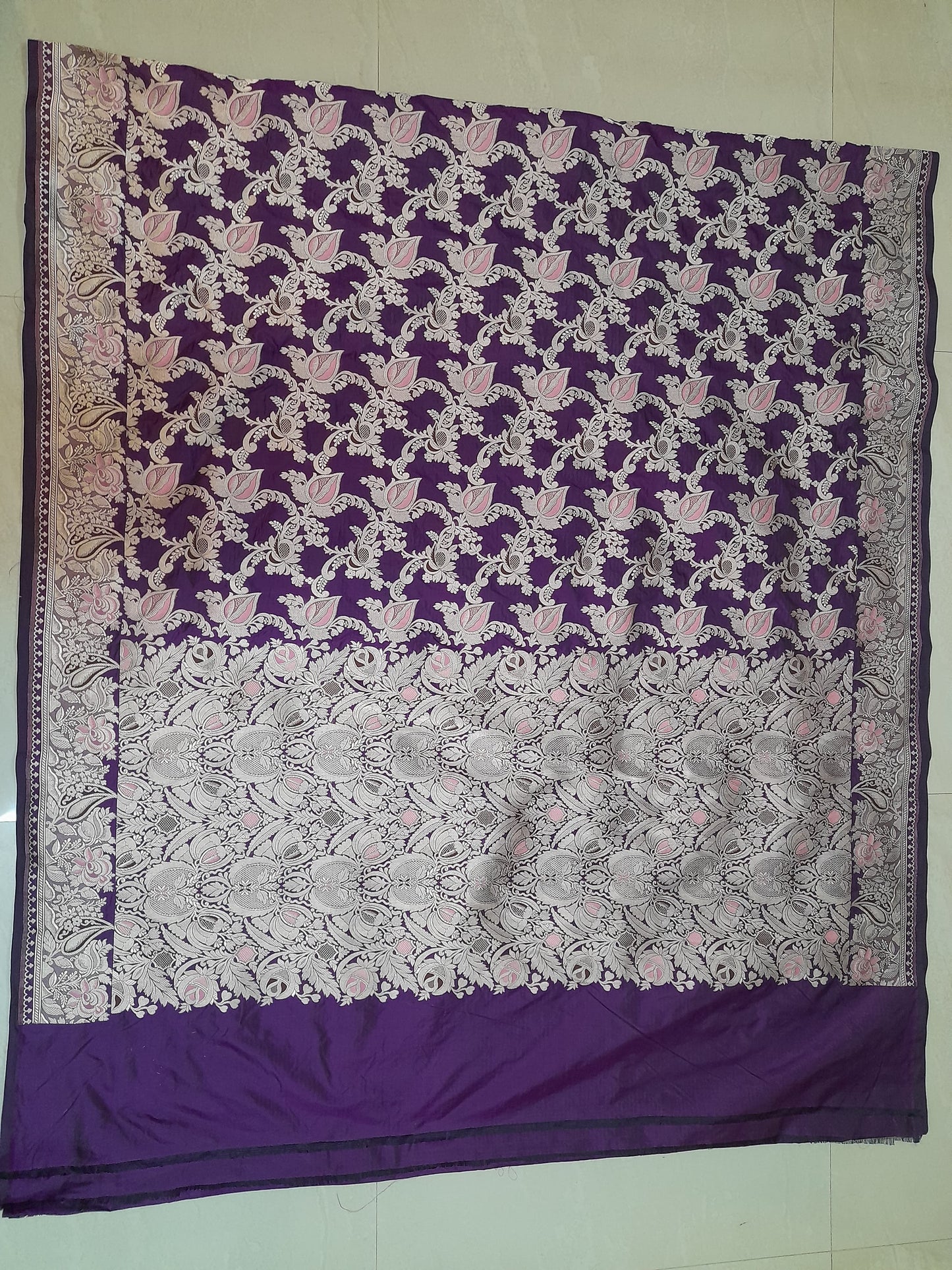 Pure Katan Handwoven Banarasi Saree with Silk Mark - Jaal - Made to order