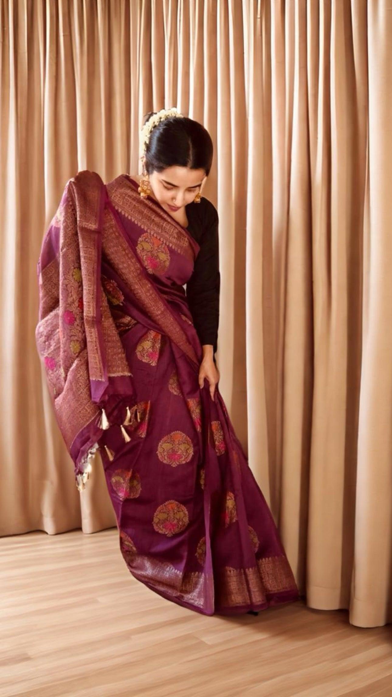Meenakari Moonga Georgette Banarsi Silk Saree with silk mark