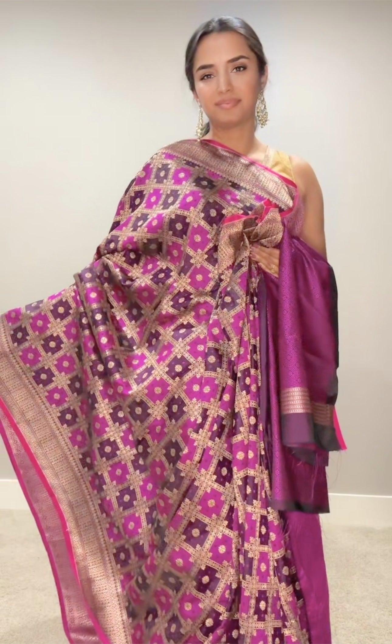 Banarasi Silk Saree Mashru - Dark Pink