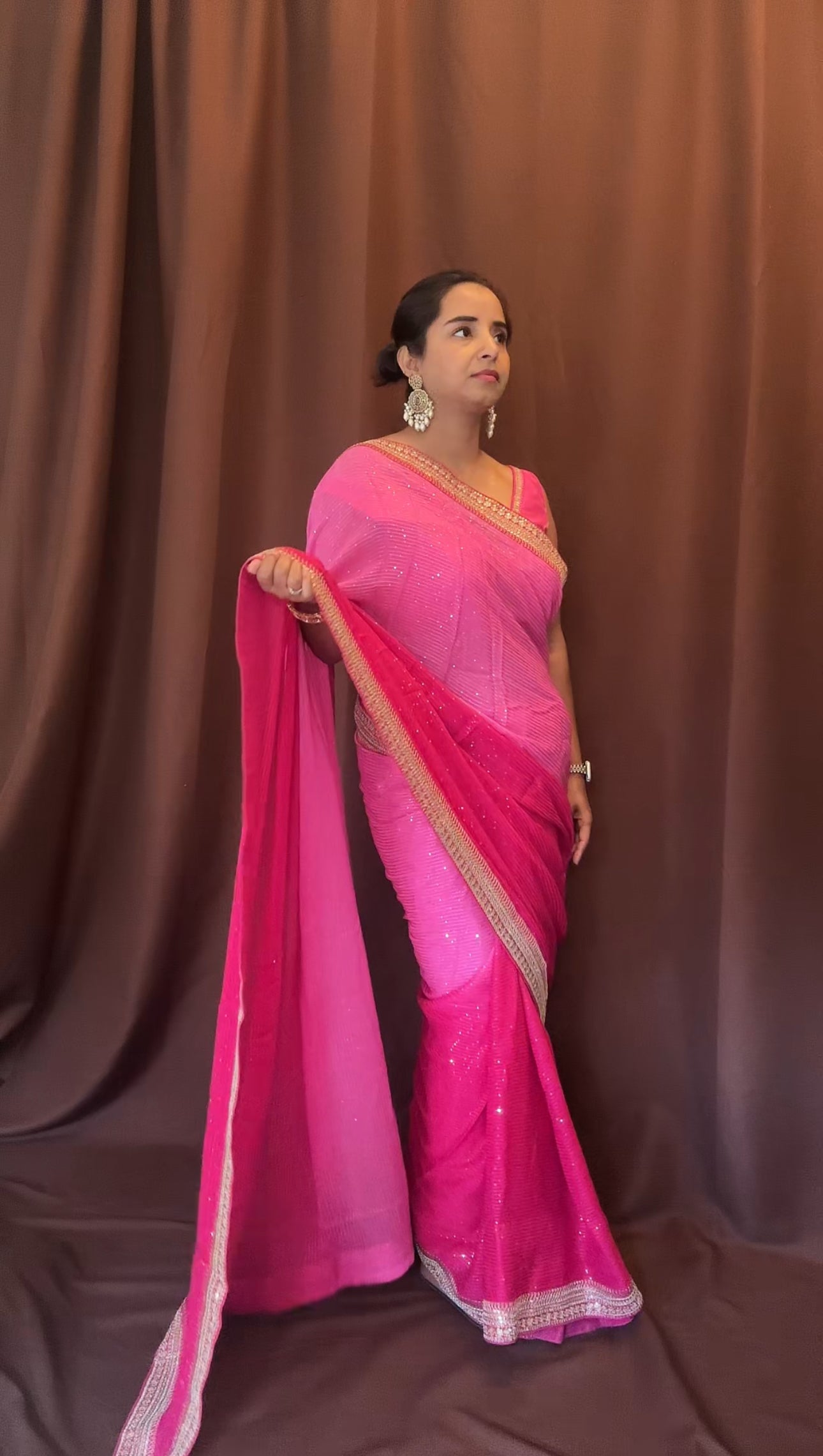 Pure Georgette Sequins Sabyasachi Designer Saree - Pink with blouse fabric
