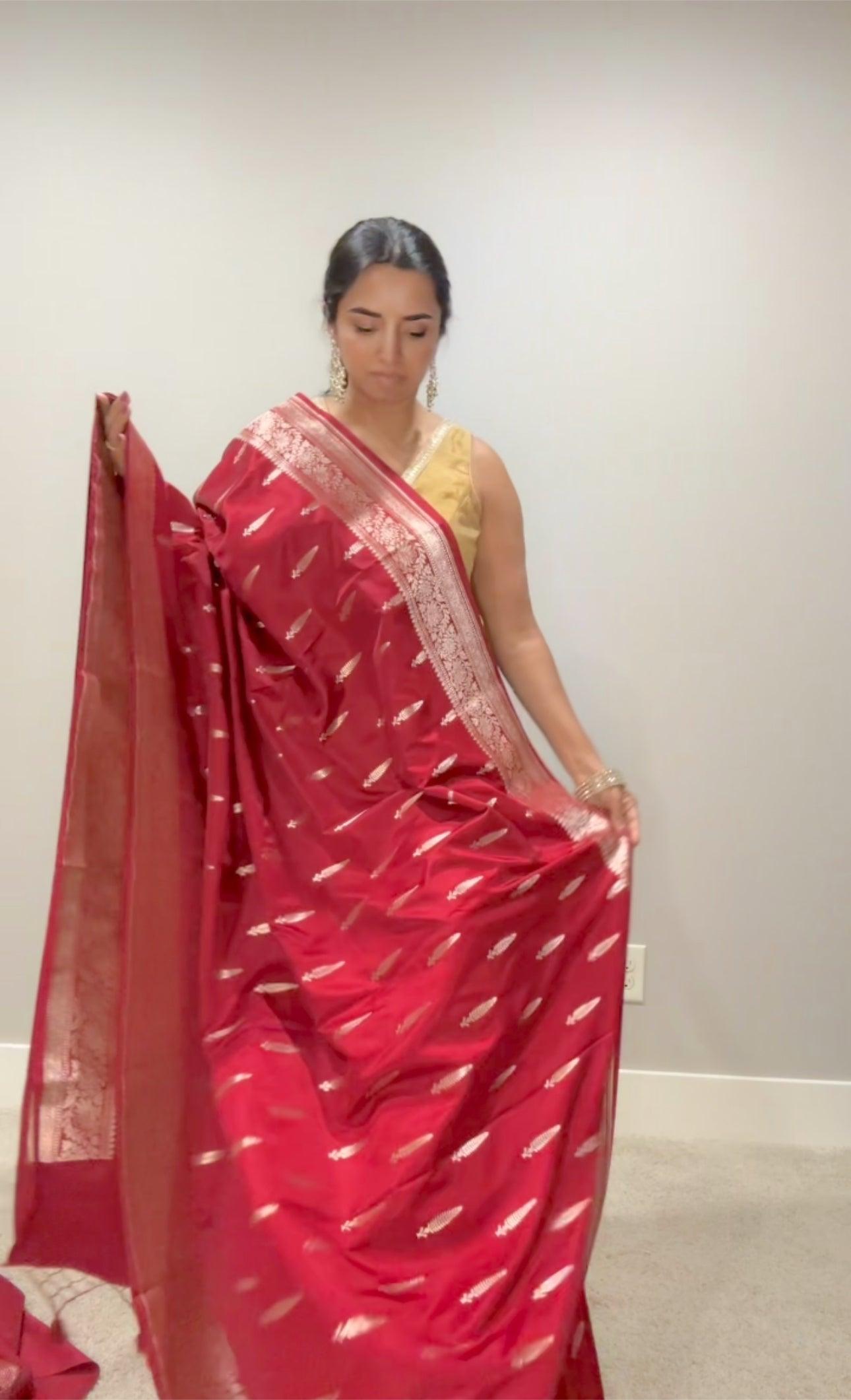 Banarasi Silk Saree Mashru - Dark Pink