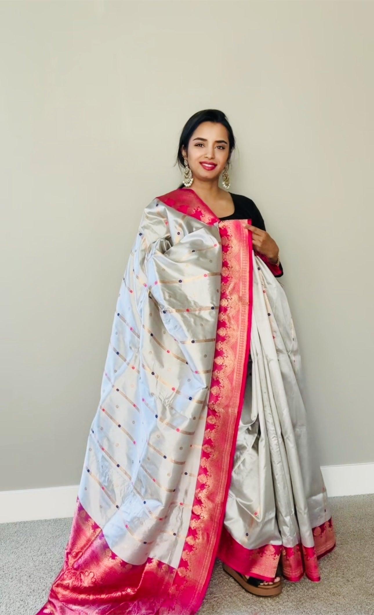 Exquisite Banarasi Handwoven Katan Silk Saree with Gold Zari Silk Mark Saree with blouse