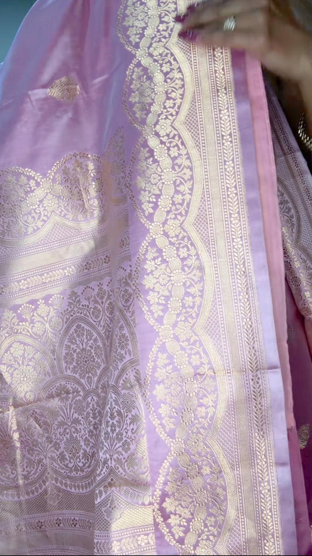 Banarasi Silk Saree Pure Mashru - Baby Pink