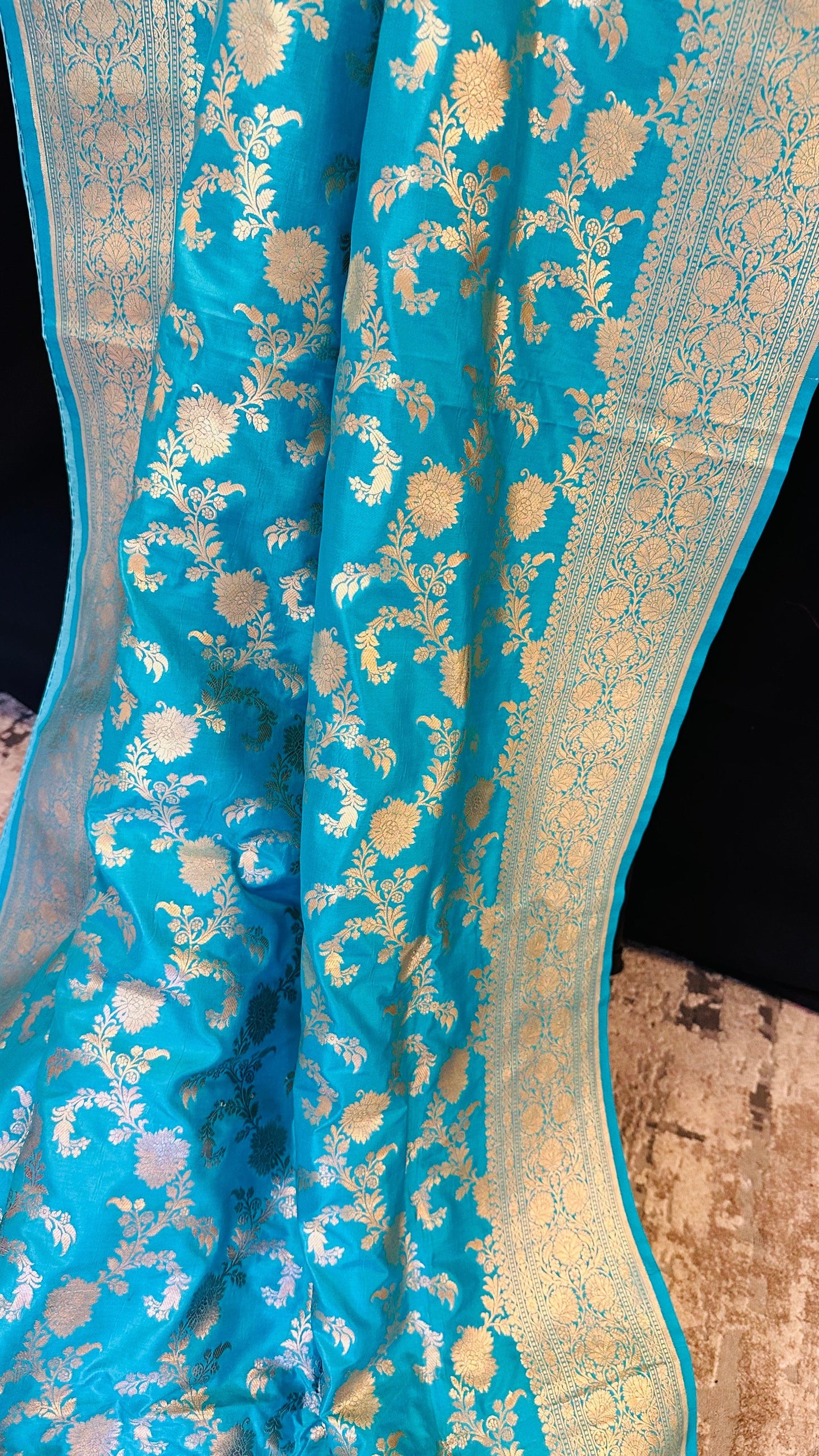 Banarasi Pure Mulberry Katan Silk Saree with Gold Zari Blue