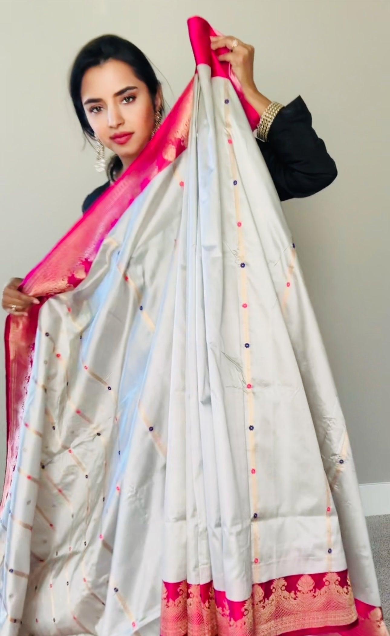 Exquisite Banarasi Handwoven Katan Silk Saree with Gold Zari Silk Mark Saree with blouse