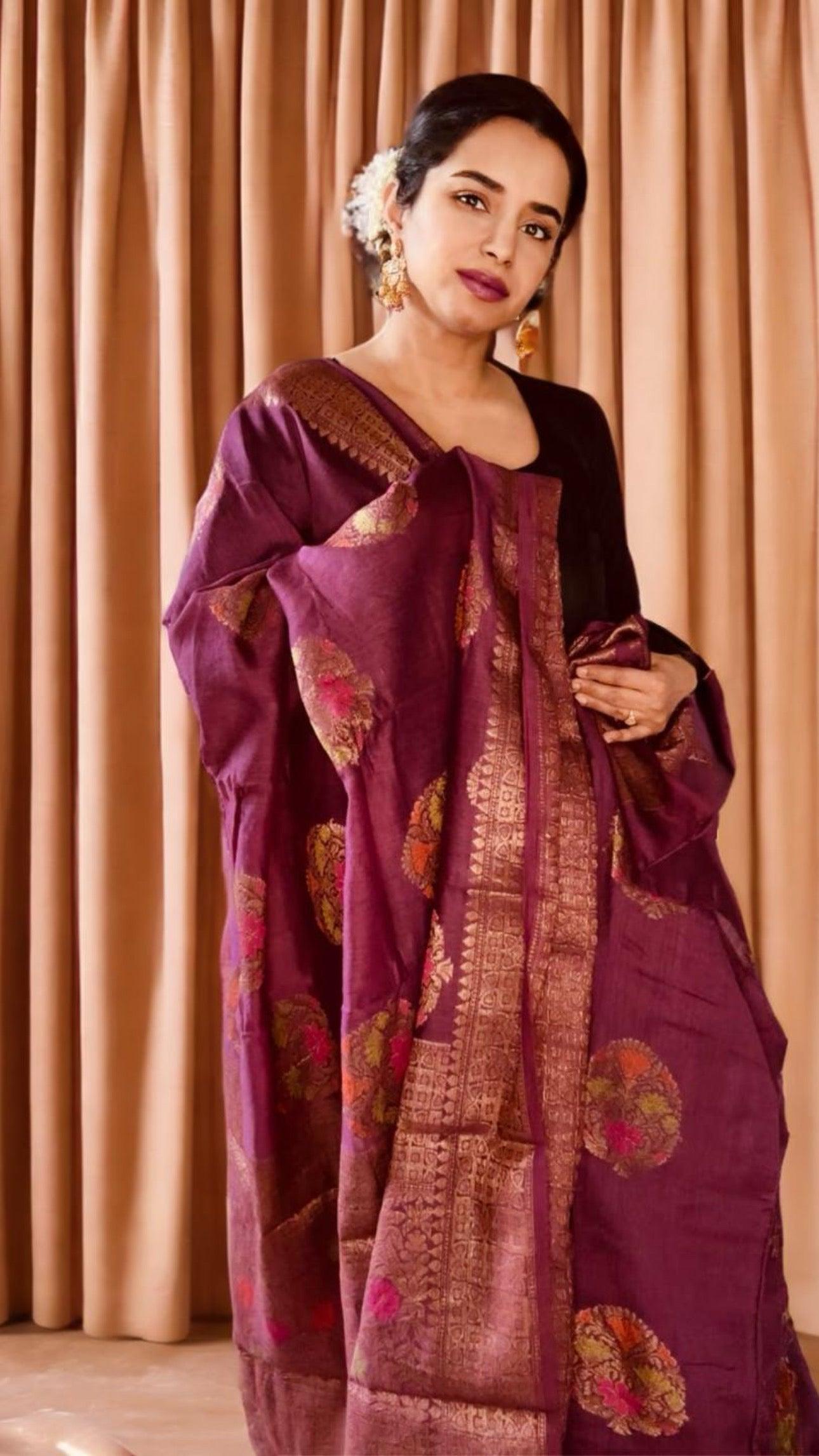 Meenakari Moonga Georgette Banarsi Silk Saree with silk mark